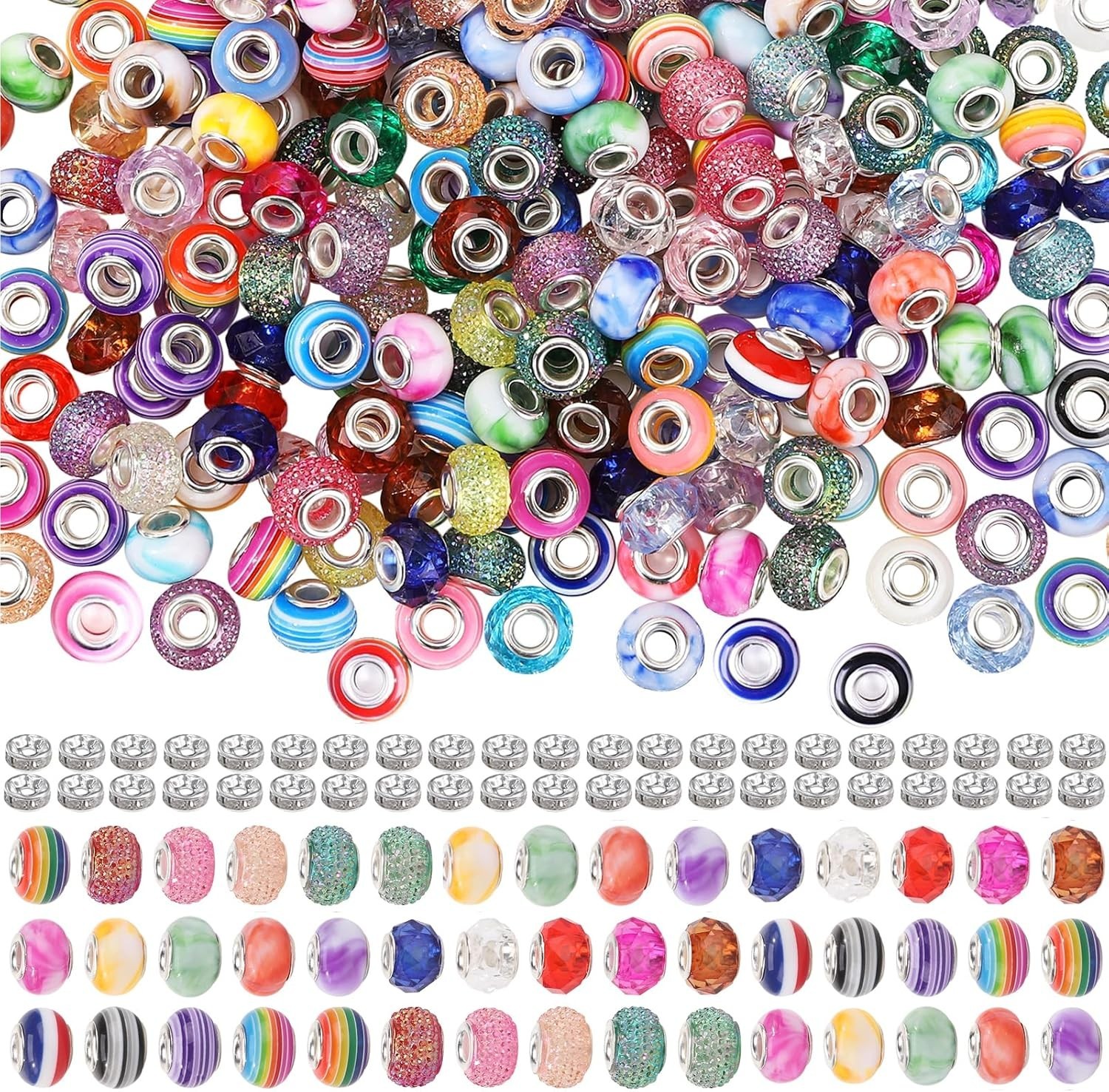 375PCS Large Hole Beads &100PCS Spacer Bead for Jewelry Making,Bulk European …