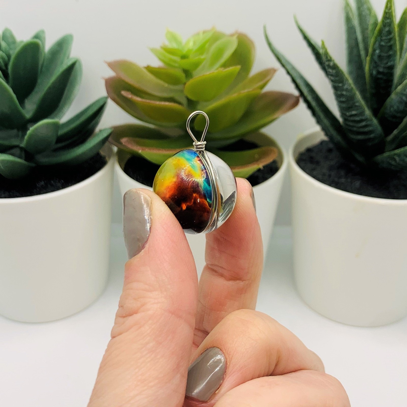 Wire Wrapped Glass Galaxy Red and Yellow Nebula Pendant Charms, 28x20mm – US