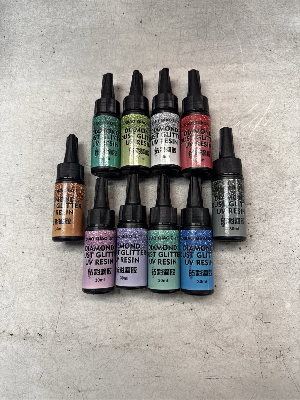 Qiao Qiao DIY Odorless UV Resin Glue – Diamond Glitter Collection 10 Piece Total