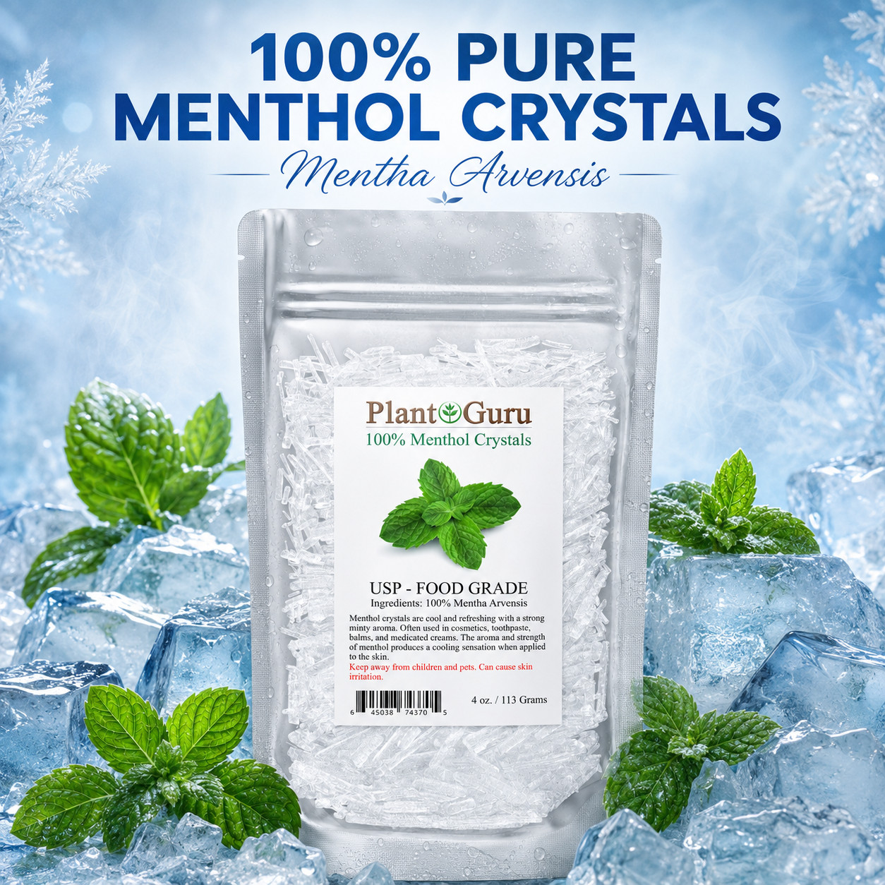 MENTHOL CRYSTALS Mentha Arvensis USP Food Grade 100% PURE 1 oz. to 10 lbs. Bulk