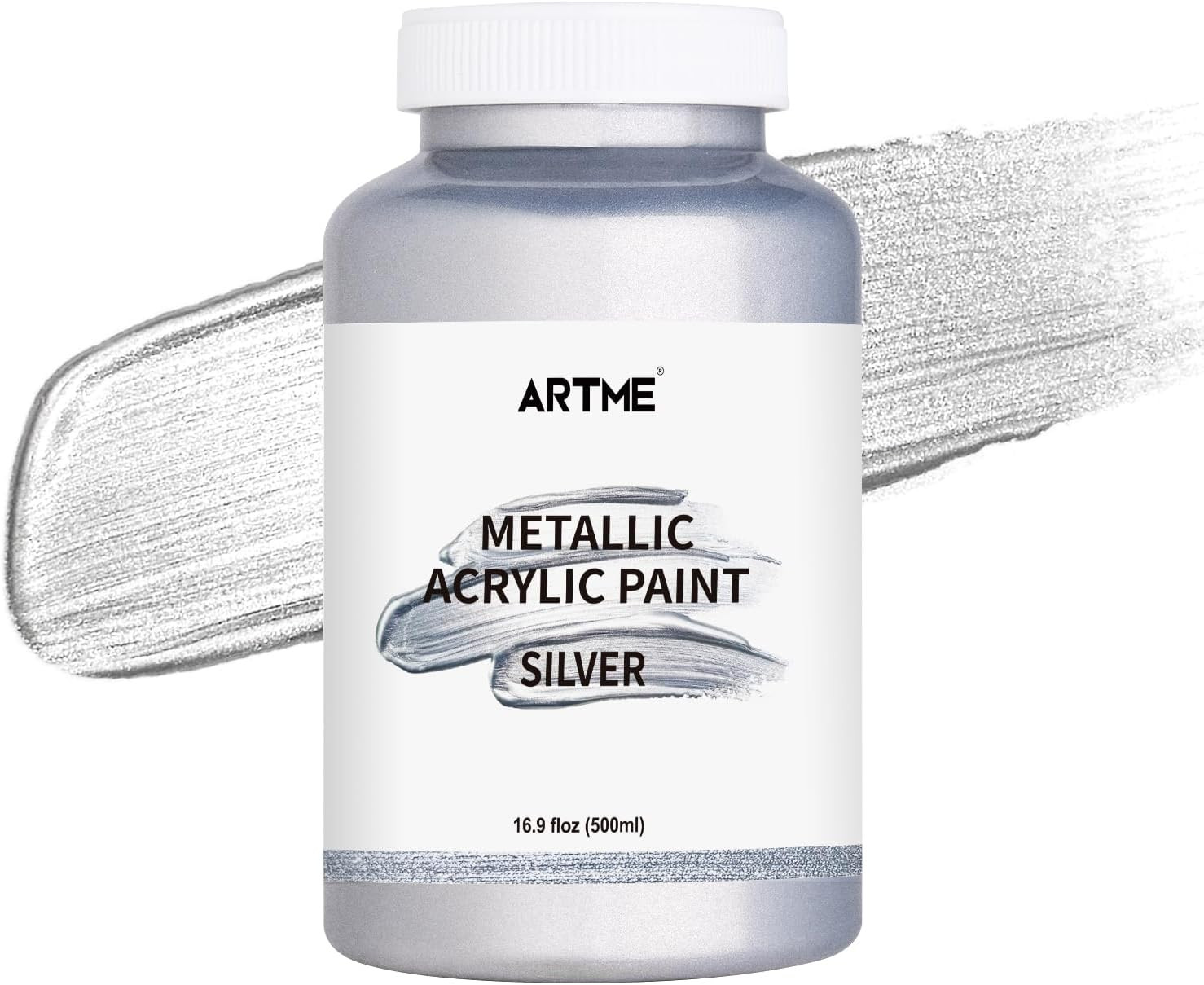 Acrylic Paint Metallic Silver, 16.9 Fl Oz/500Ml Large Bottle Silver Paint