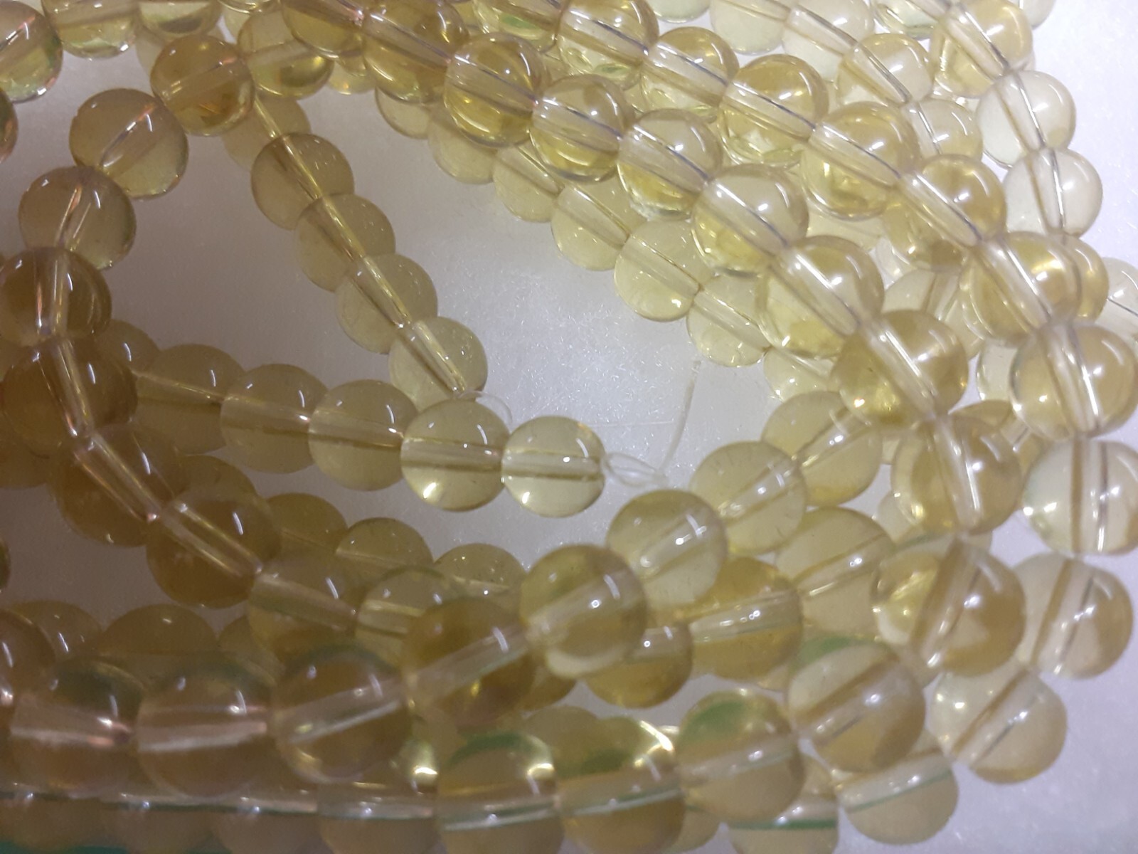 Z Bead Lot 5 strand 8mm round pale yellow transparent glass 11 inch strands GT5
