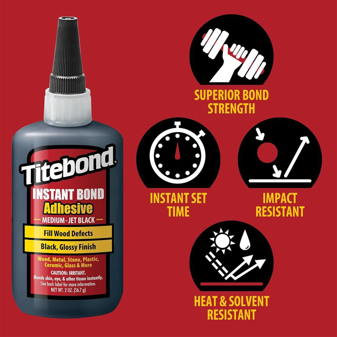 Titebond Instant Bond Medium CA Super Glue – Jet Black, Ethyl Cyanoacrylate Adhe