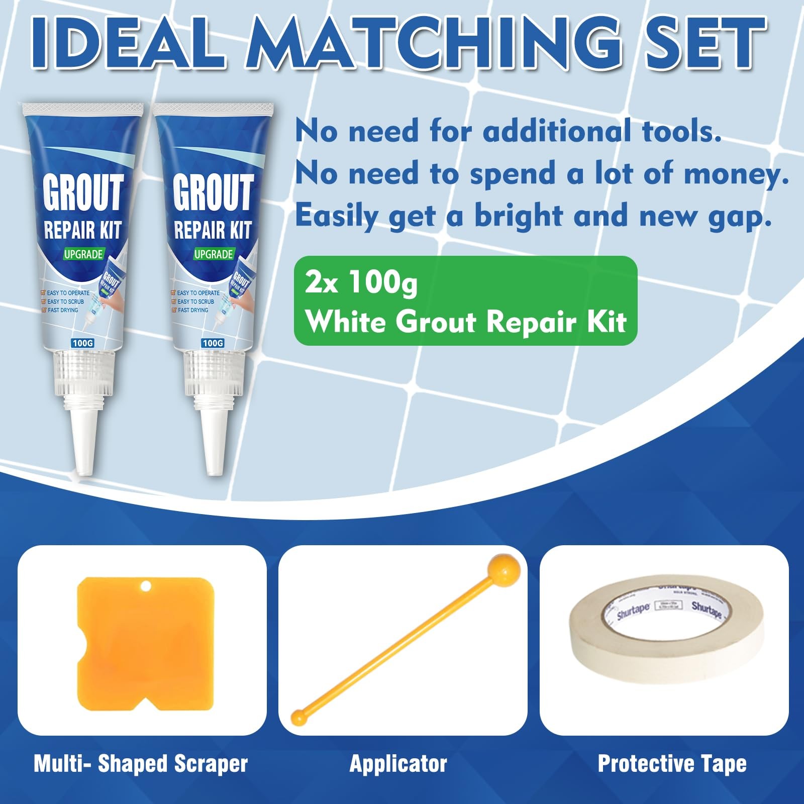 Tile Grout Repair Kit, White Fast Drying Filler for Bathroom,