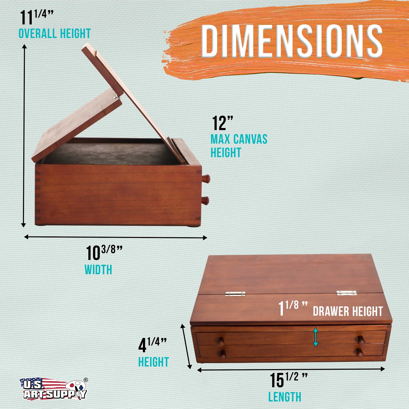 US Art Supply 2-Drawer Adjustable Wooden Storage Box with Fold Up Drawing Easel
