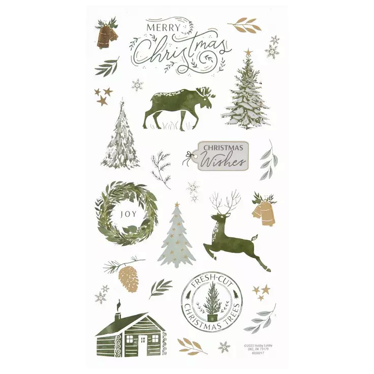 2 Sheets Festive Wintergreen Xmas Country Gold Foil Stickers Crafts Trees