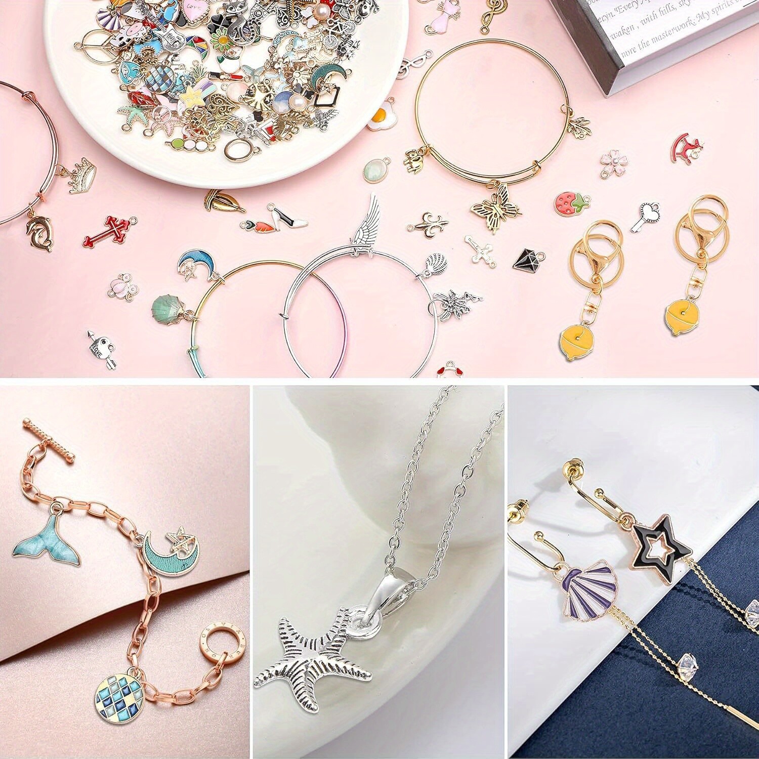 400 Pcs Random style Charms Bulk Assorted Gold Plated Enamel Pendants Earring