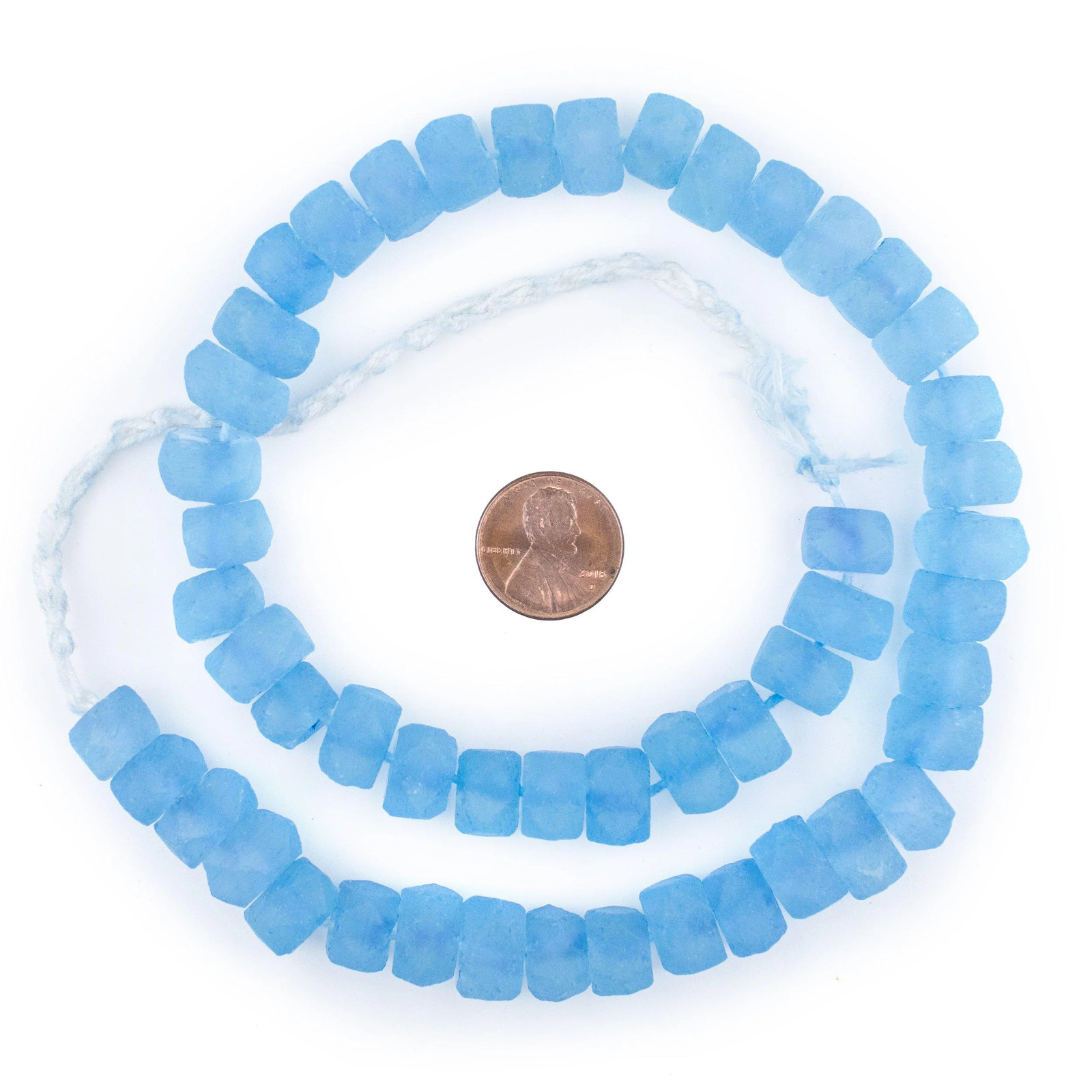 Sea Blue Faceted Recycled Java Sea Glass Beads 12mm Indonesia Large Hole