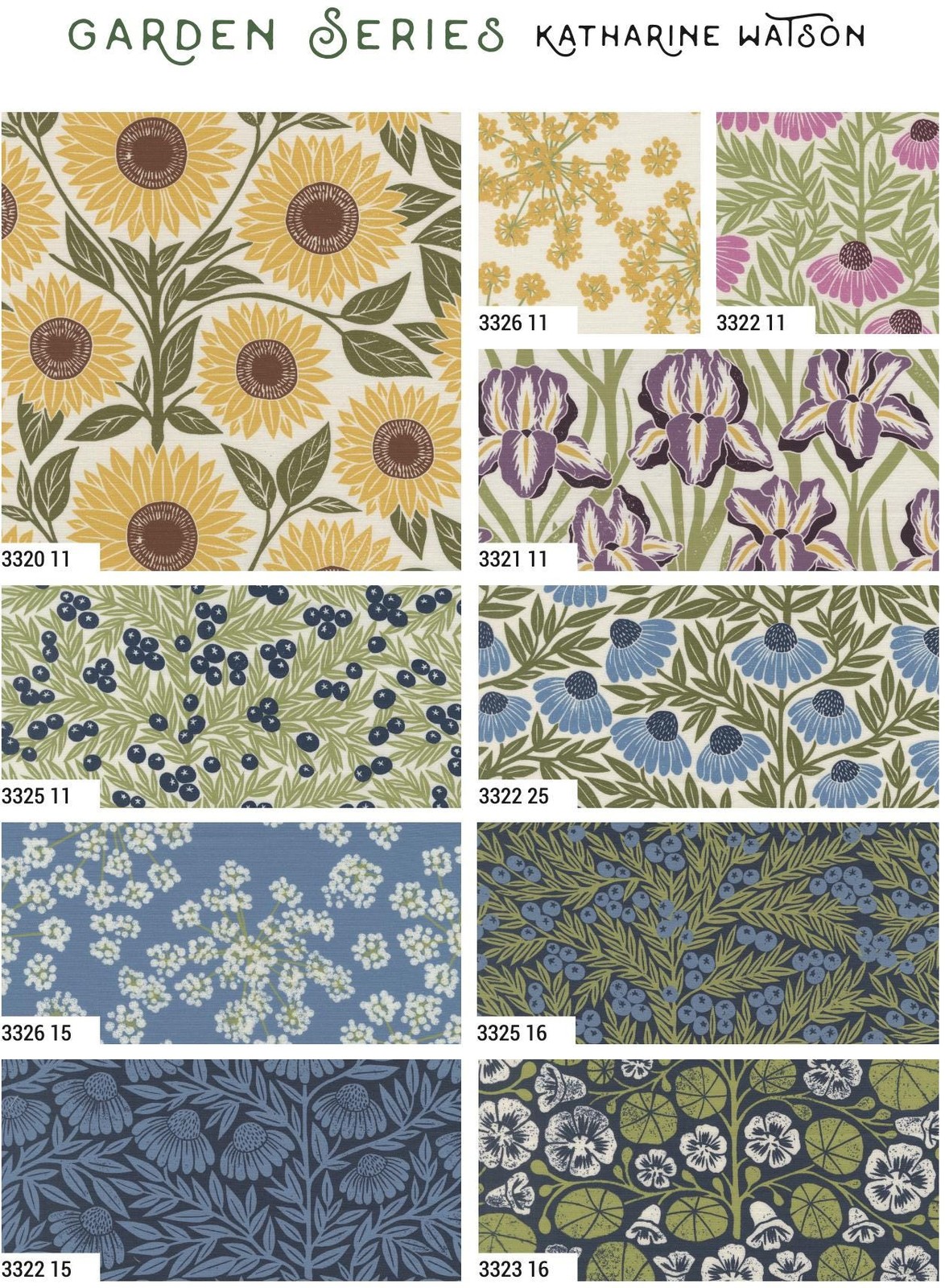 Moda Garden Series Fat Quarter Bundle, 17pc, Sunflower Floral, 3320AB, F16