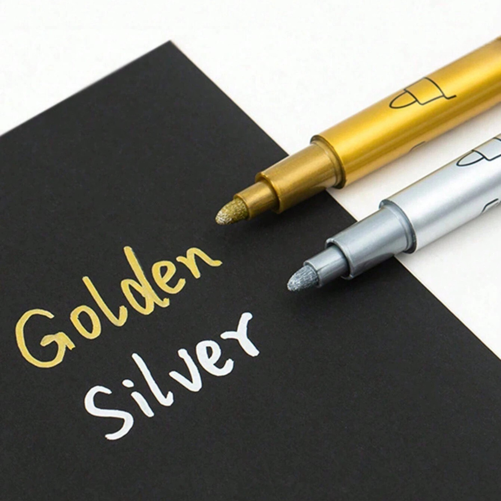 2pcs Gold Silver Metallic Paint Pens Acrylic Markers DIY Craft Scrapbook Card