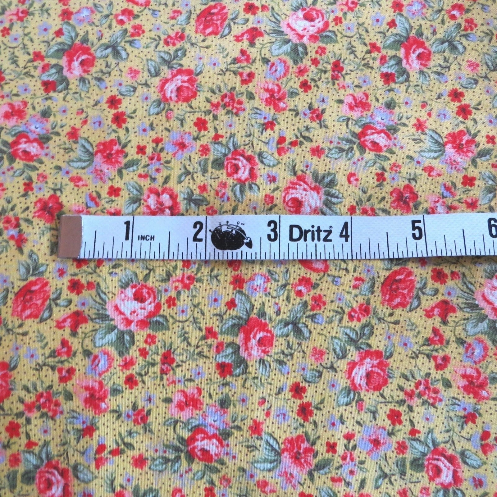 Yard ~ Country Floral Pink Roses On Yellow ~ $3.99 Ships Any Amount Of Fabric.