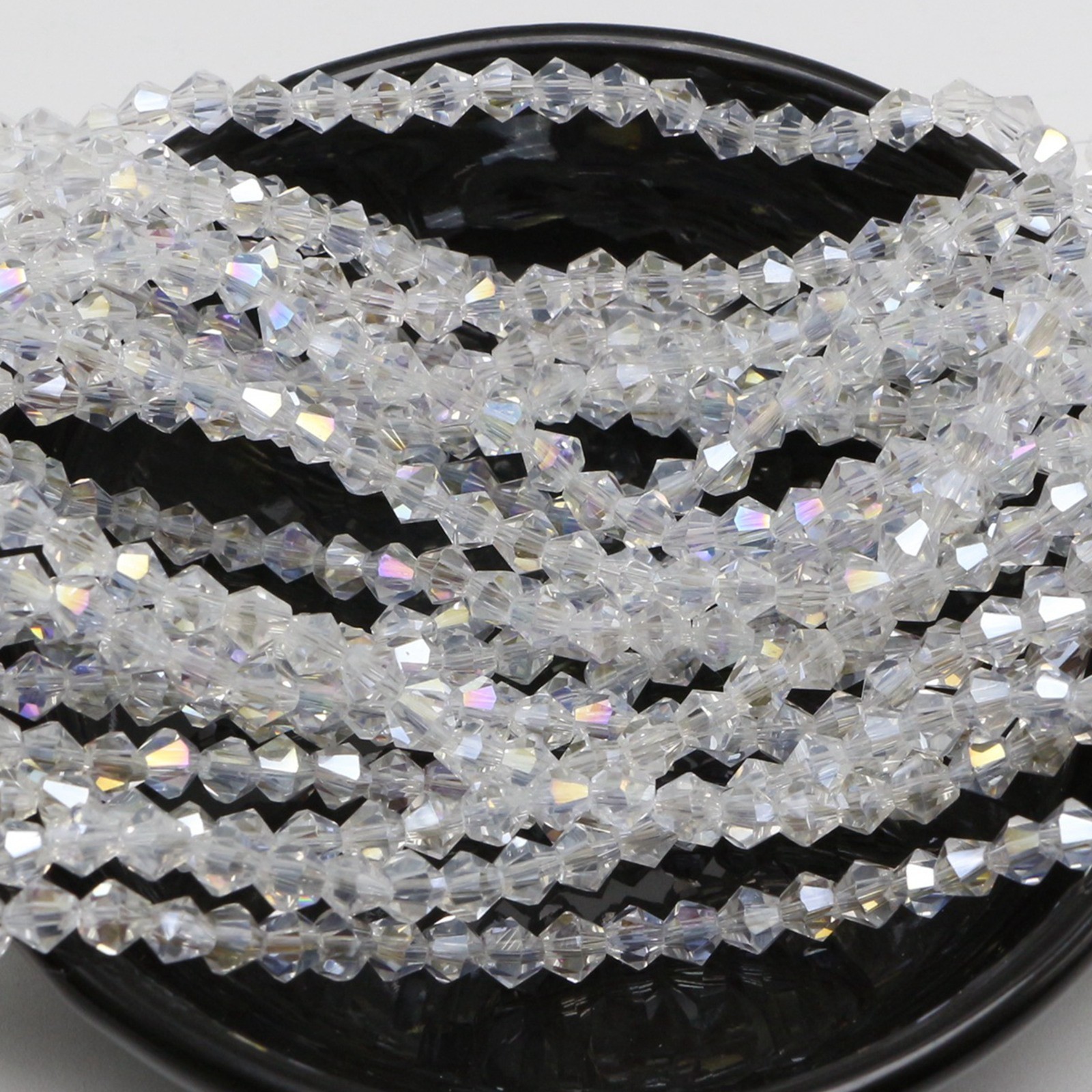 500pcs 4mm Clear AB Coated Bicone Crystal Beads – Sparkling Luster Faceted Glass