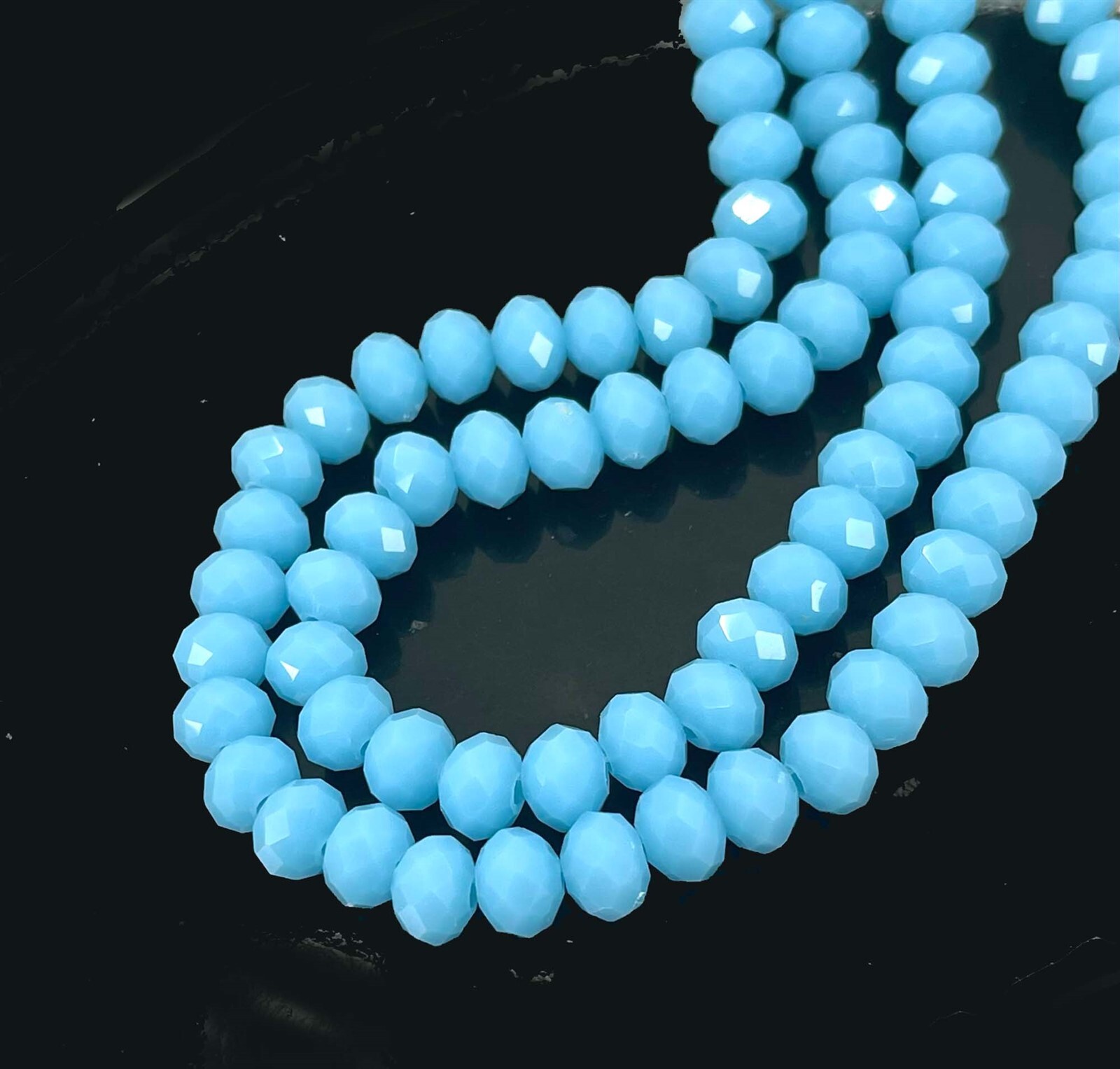 25 Opaque Light Cerulean Sky Blue Glass Crystal Faceted Rondelle Beads 8x6mm