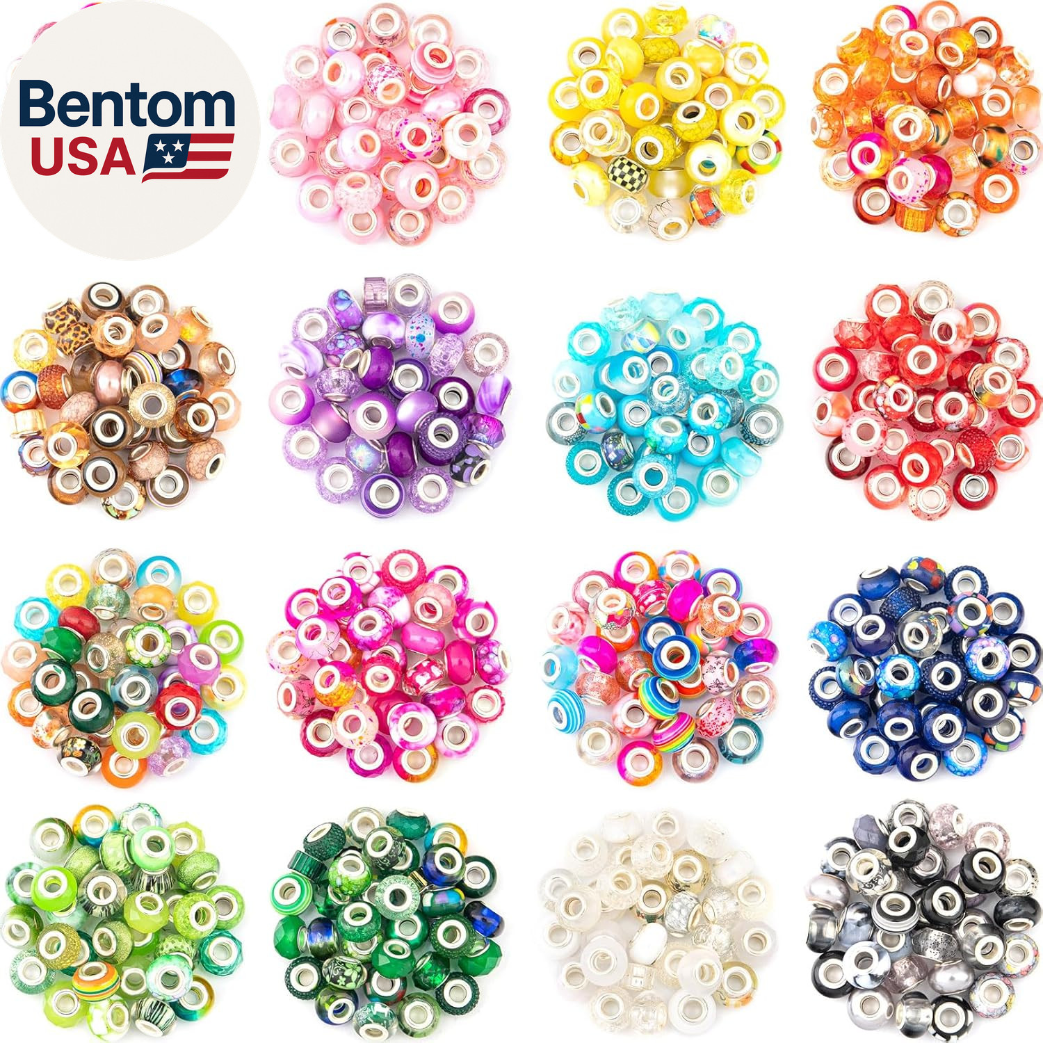 500 Pcs European Large Hole Beads, Assorted European Craft Beads Mixed Color Lam