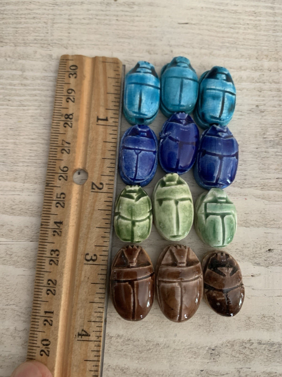 Scarab Beatle Stone Beads From Egypt. 12 Scarabs Of Different Colors.