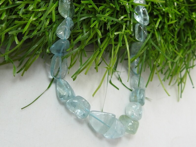 Natural Aquamarine Smooth Tumble Beads Loose Gemstone 16″ Strand 6x5mm-10x7mm