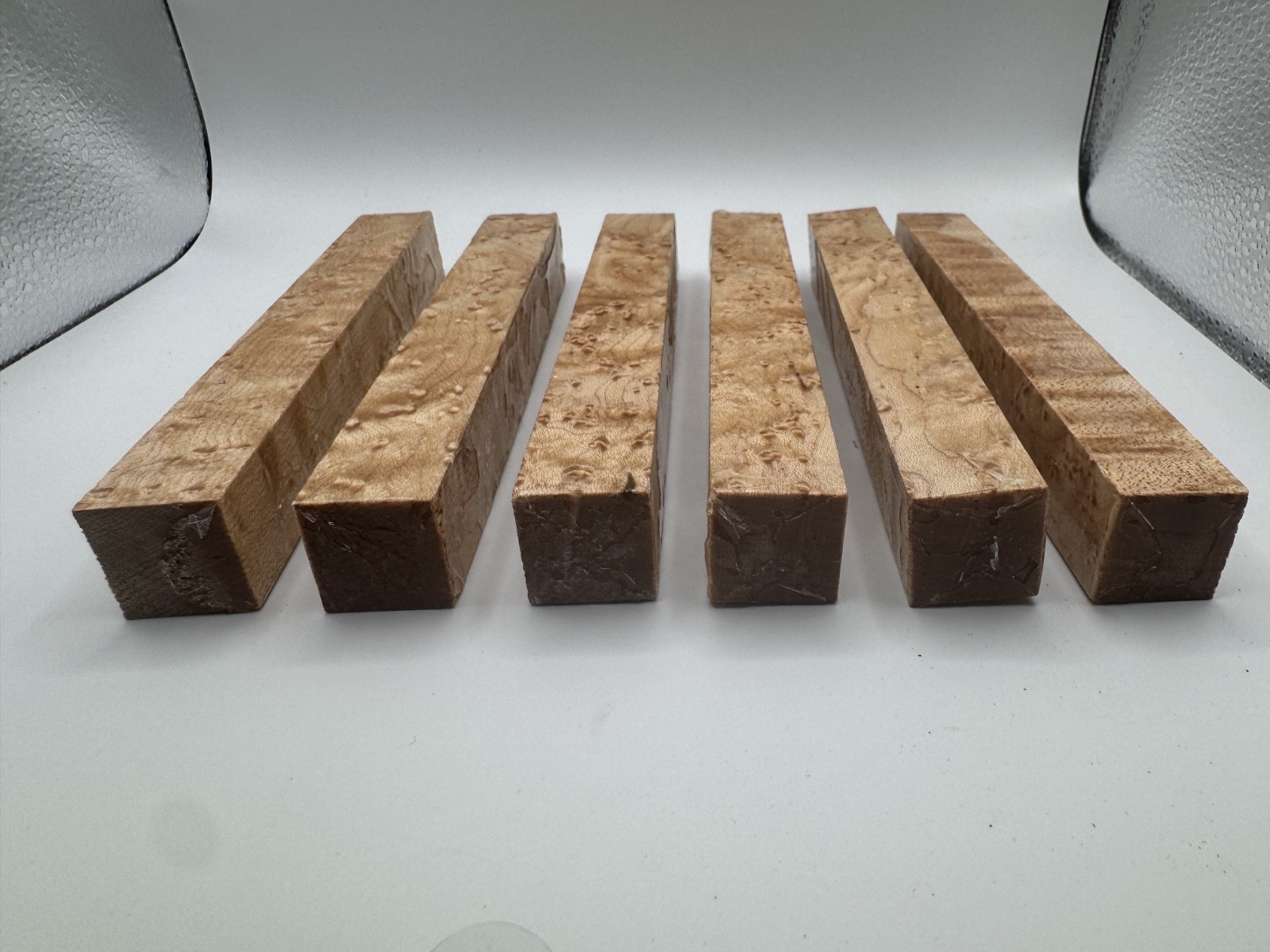 Lot of 6 AA Clear Stabilized Birdseye Maple Pen Blanks 6″ x 3/4″ Turning Wood