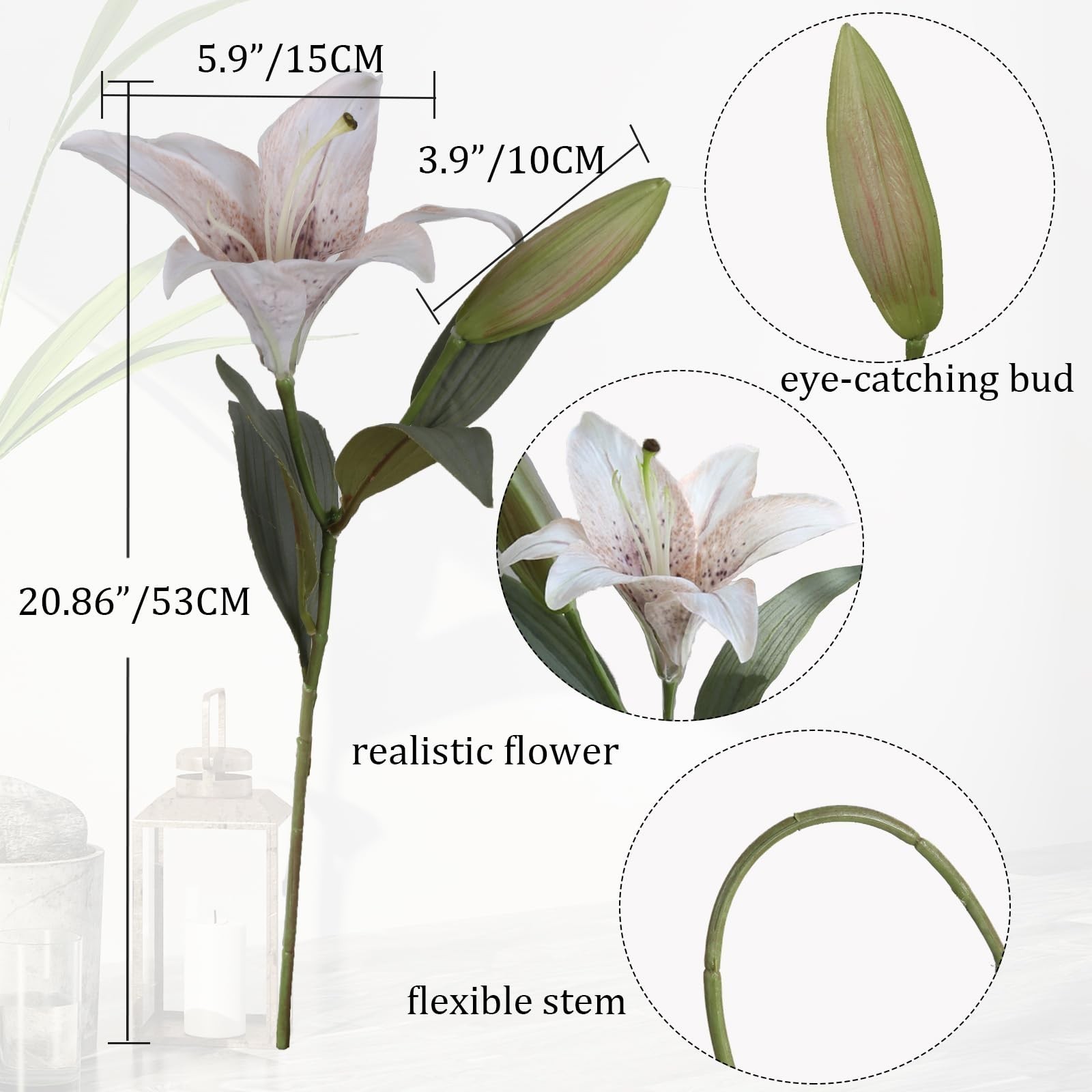 White Flower Vintage Artificial Lilies 6PCS White Lily Silk Flowers with Stem…