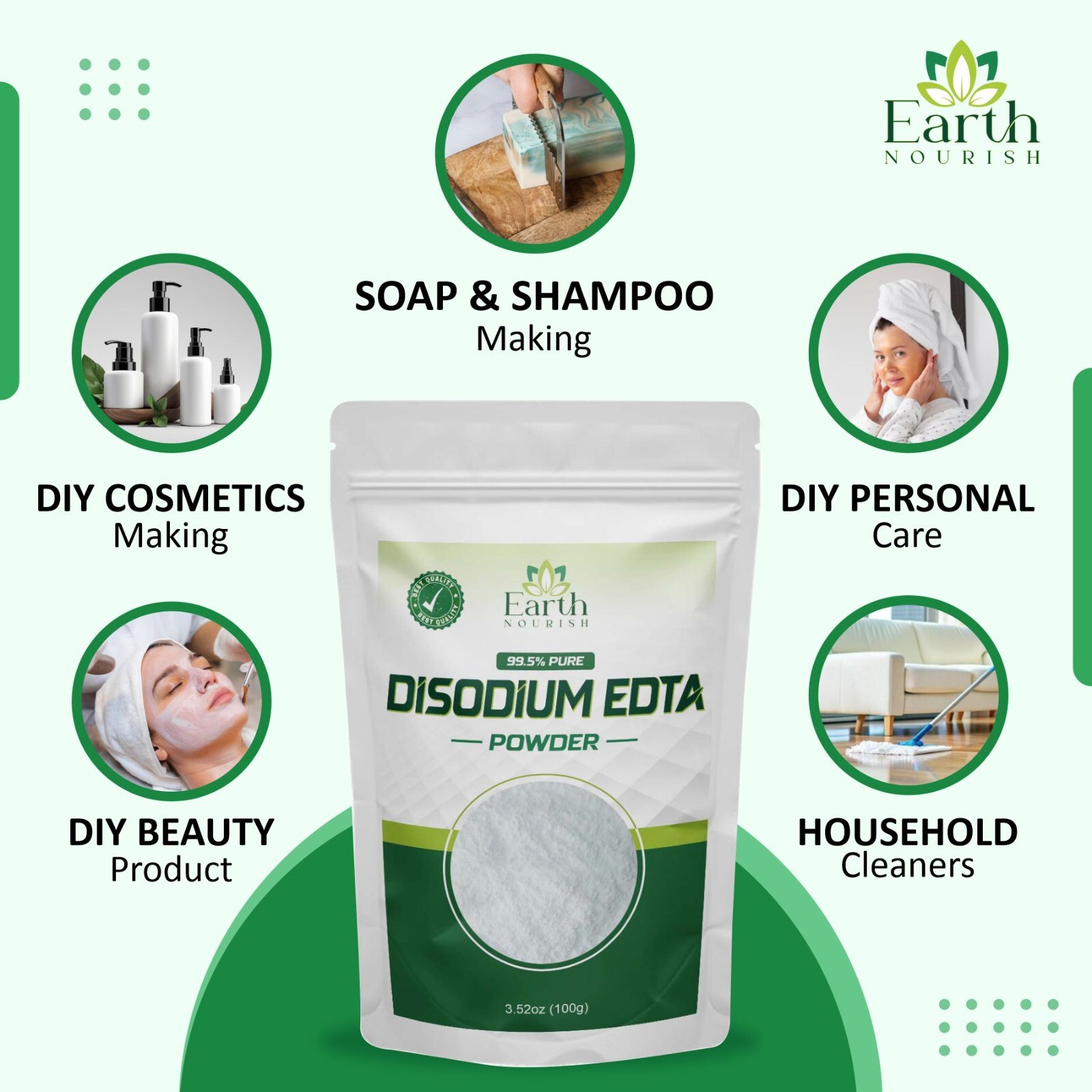 Earth Nourish Disodium EDTA Powder 3.52 Oz / 100g [Pack of 1 – Pack of 4]