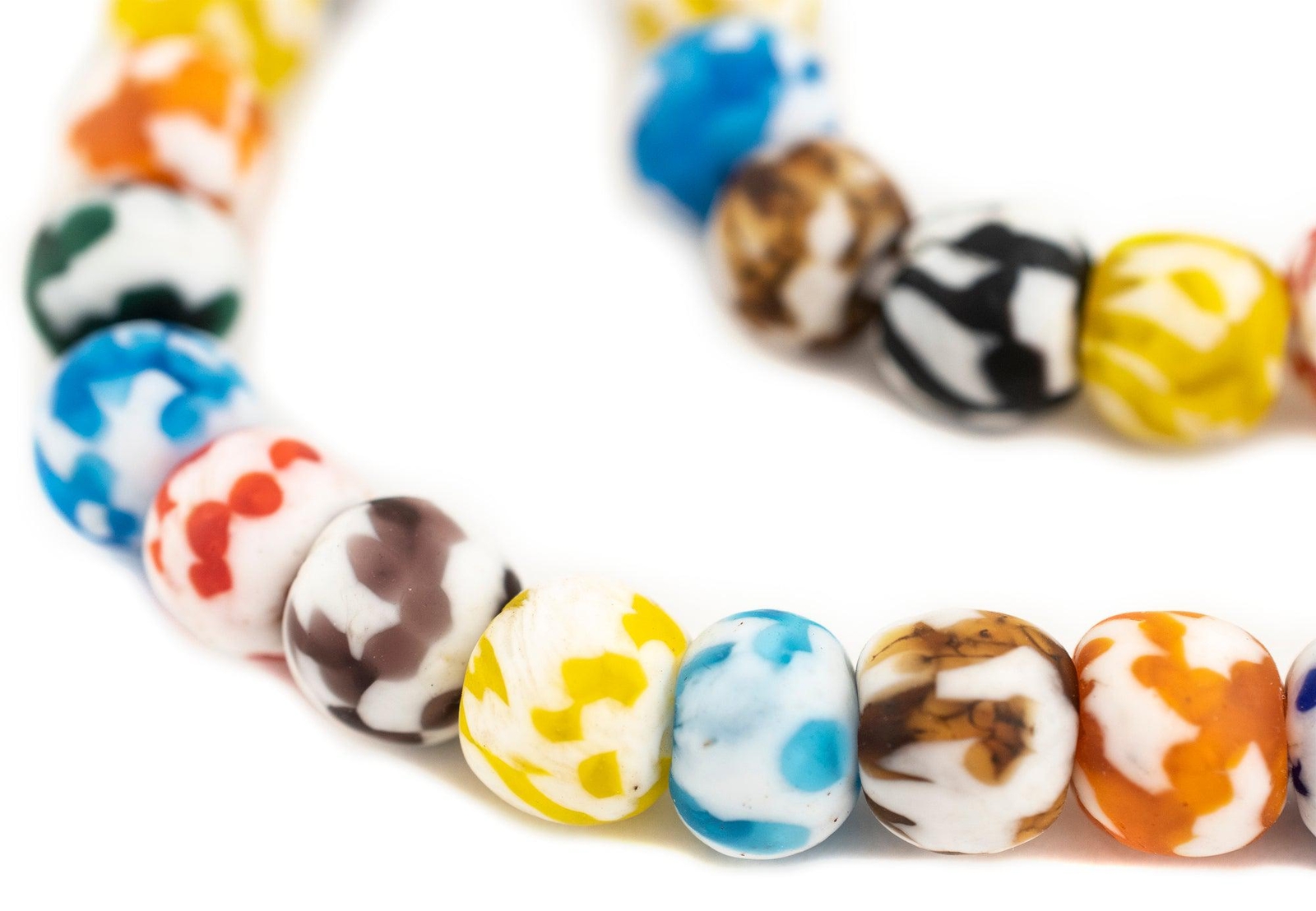 Multicolor Fused Recycled Glass Beads 14mm Ghana African Round Large Hole
