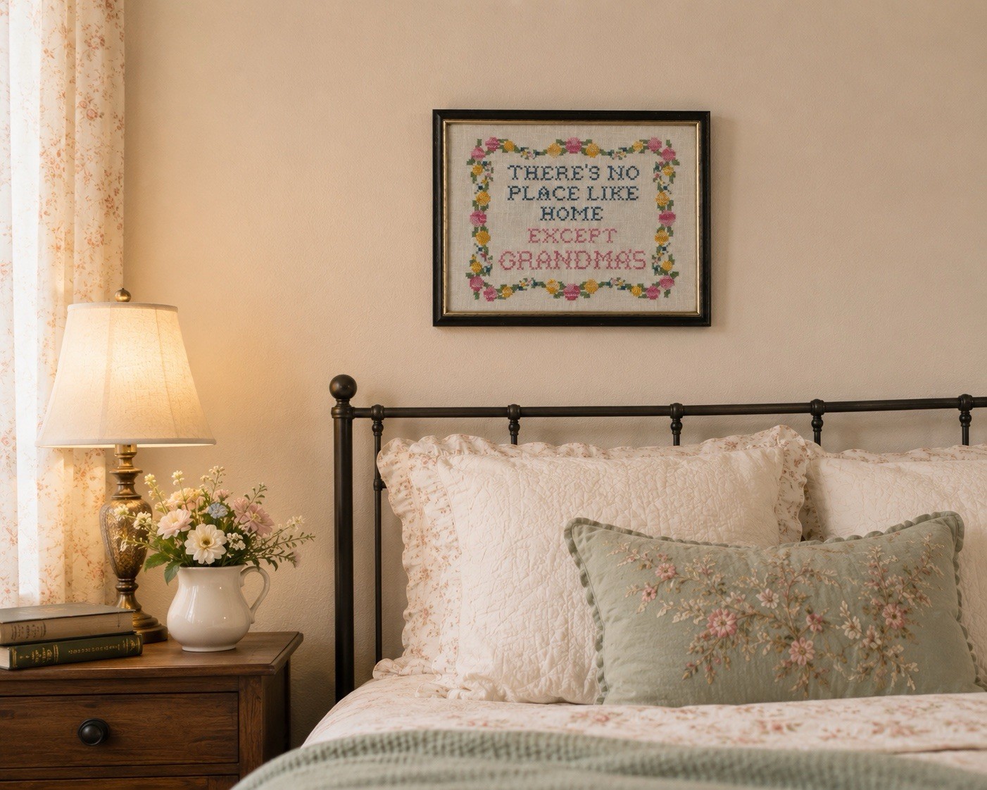 “THERE’S NO PLACE LIKE HOME EXCEPT GRANDMA’S” Framed Finished Cross Stitch
