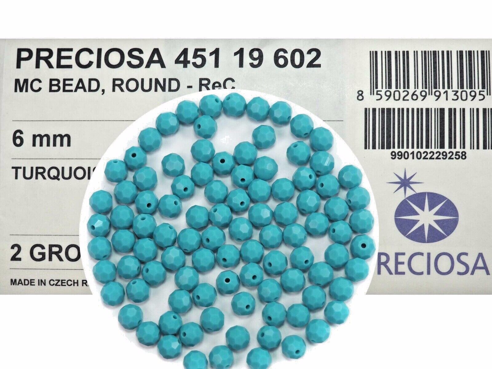 Preciosa Genuine Czech Round MC Faceted Crystals, Turquoise opaque Beads 4mm 6mm