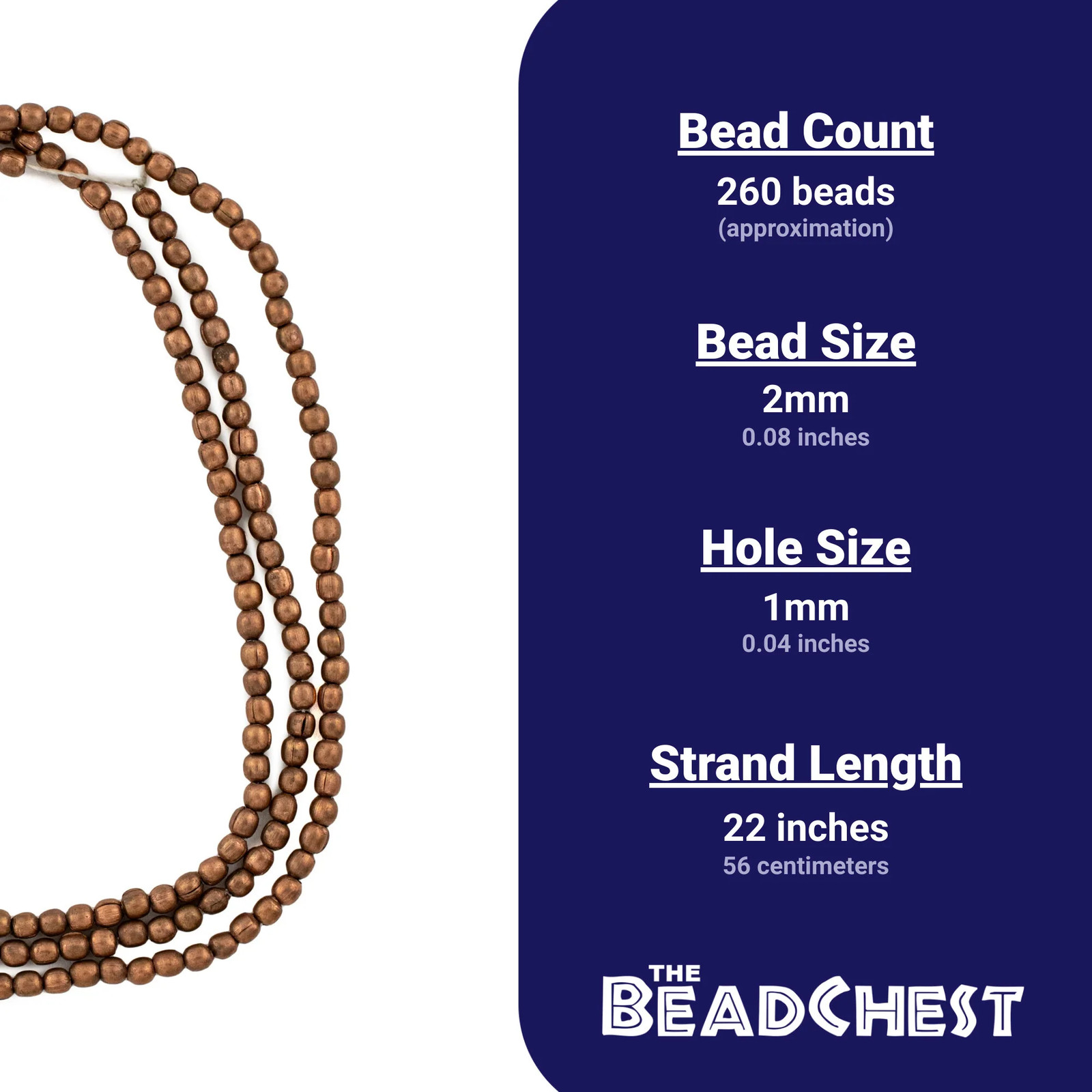 Copper Tiny Melon Beads 2mm Round 22 Inch Strand