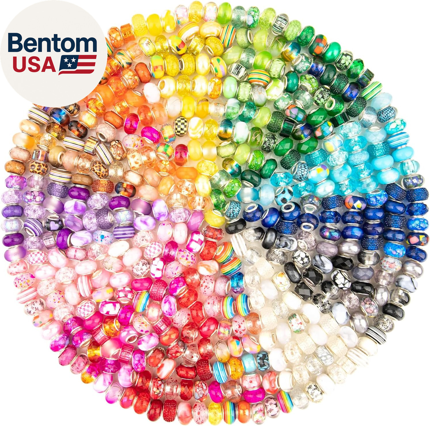 500 Pcs European Large Hole Beads, Assorted European Craft Beads Mixed Color Lam