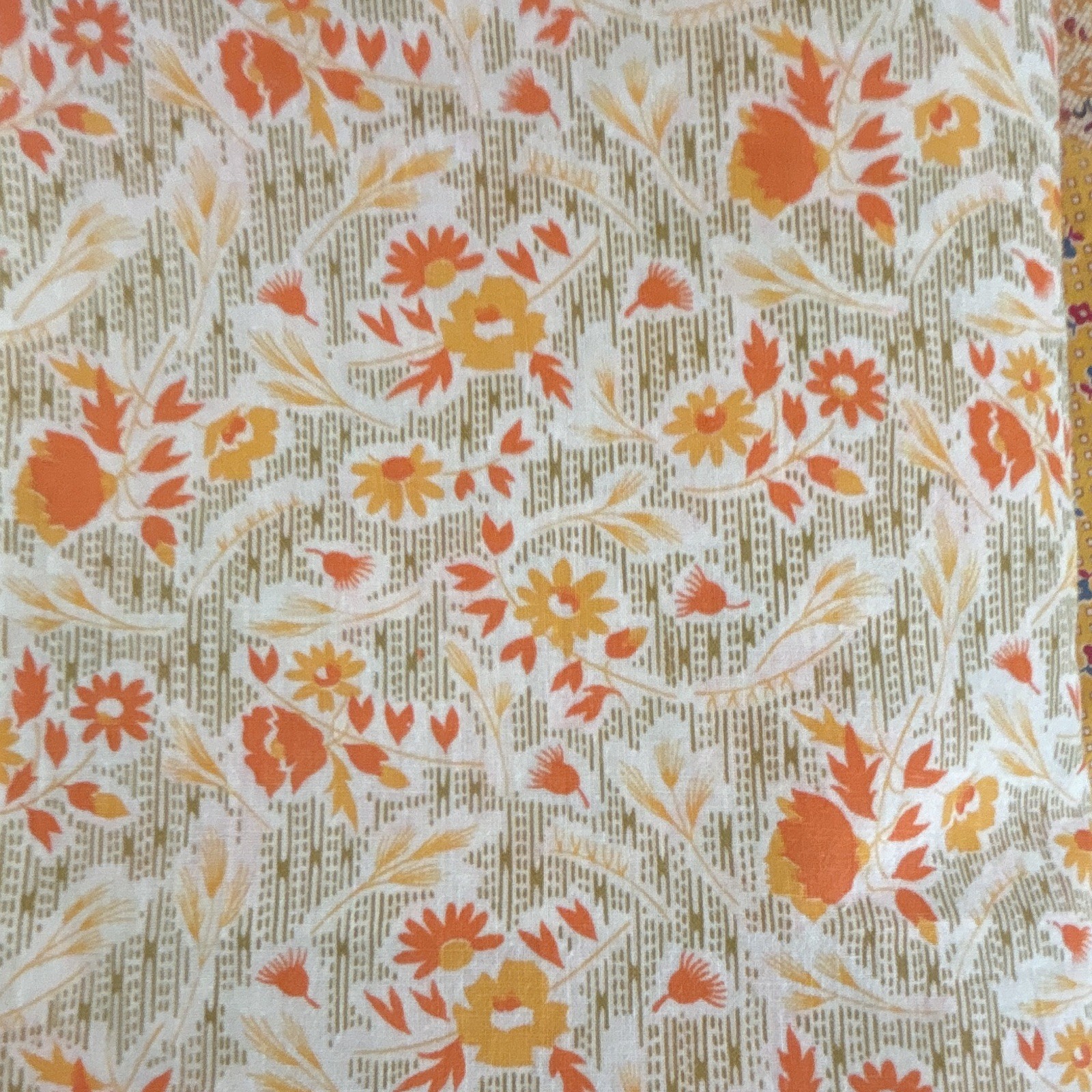 1930 Vintage Floral Fabric Piece Orange Beige White Flowers 4 yards 34 wide