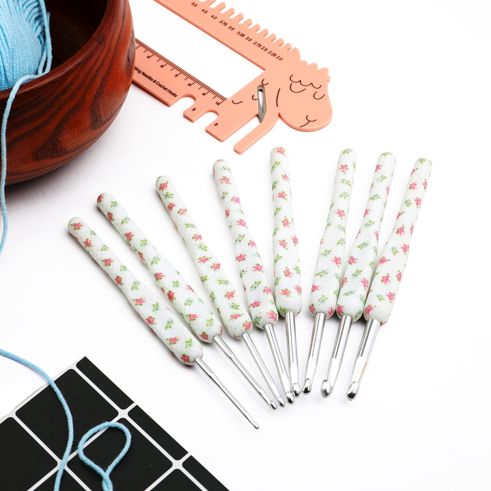 8PCS Knitting Needles Set Ergonomic Grip Crochet Hook Soft Handle Home