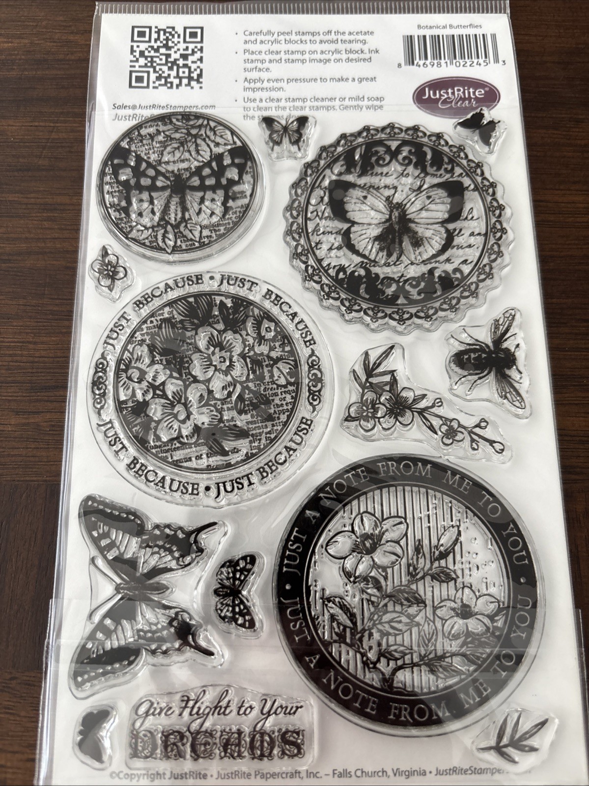 justrite stamp Clear Botanical Butterflies