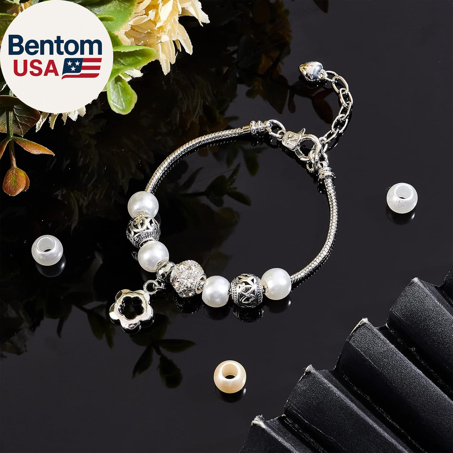 200 Pcs Acrylic European Beads, Imitation Pearl Large Hole European Beads Rondel