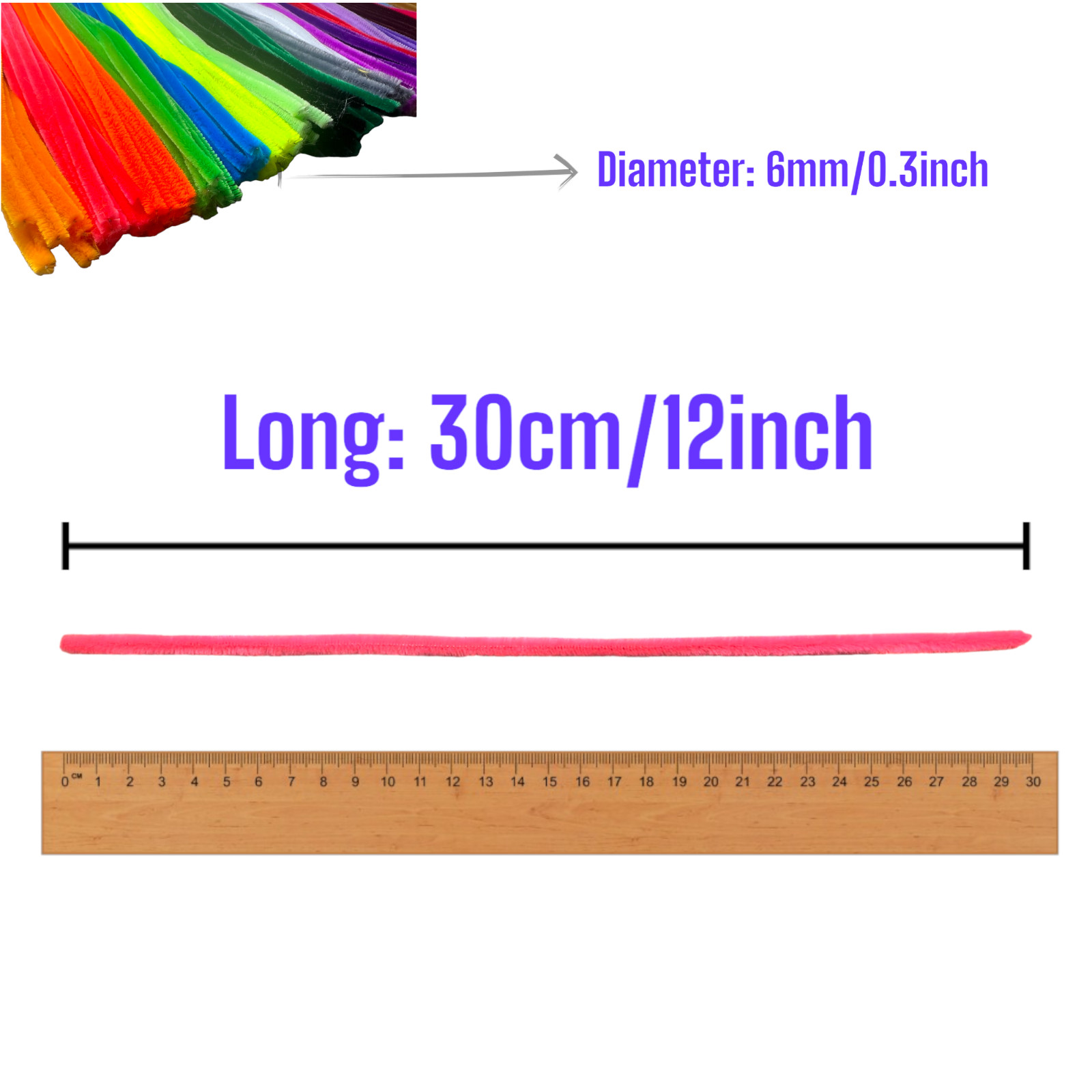 200Pcs Light Blue Pipe Cleaners Craft Bulk Supplies 12inch x 6mm