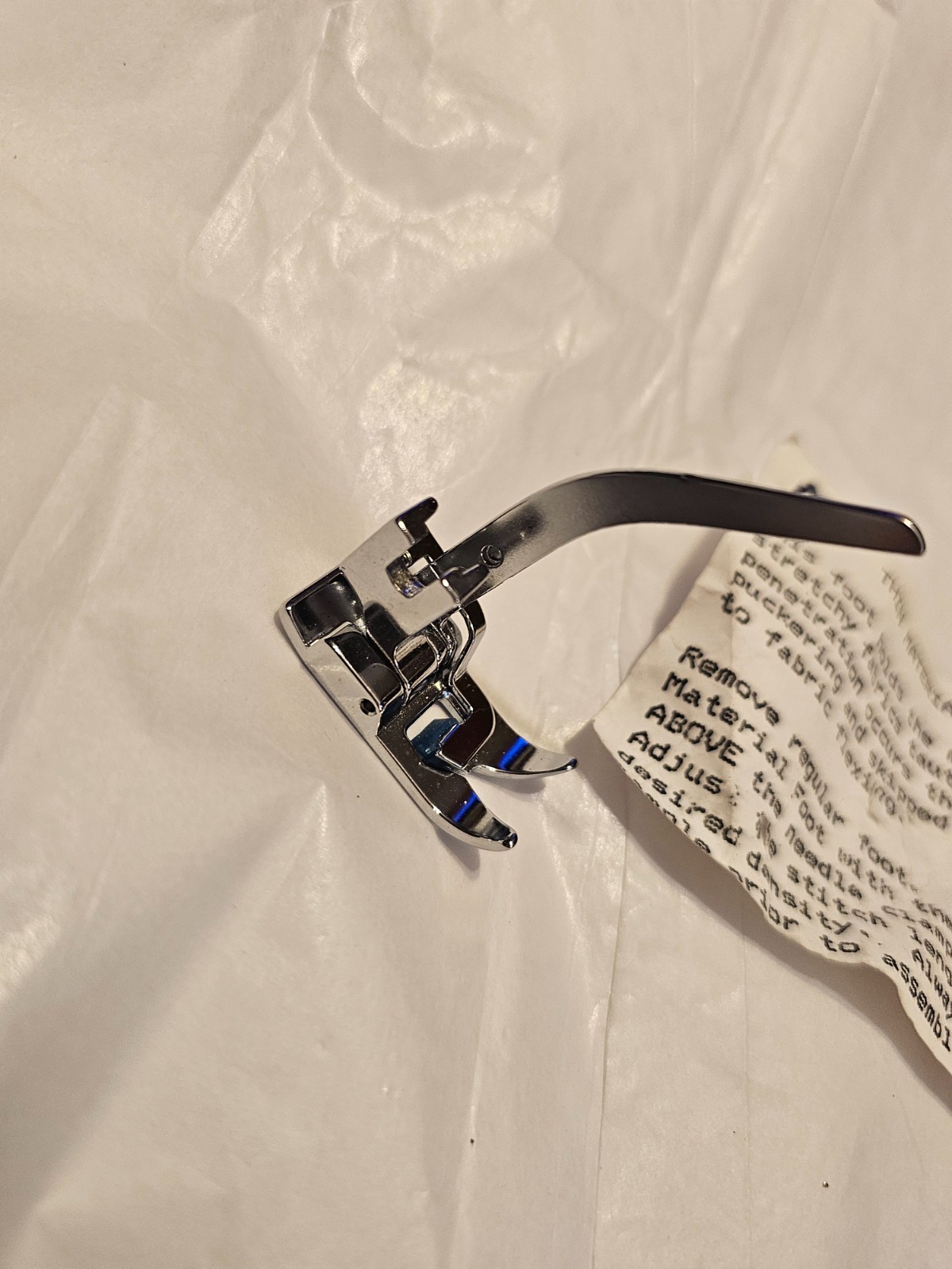 Low shank or tricot sewing machine presser foot, excellent condition