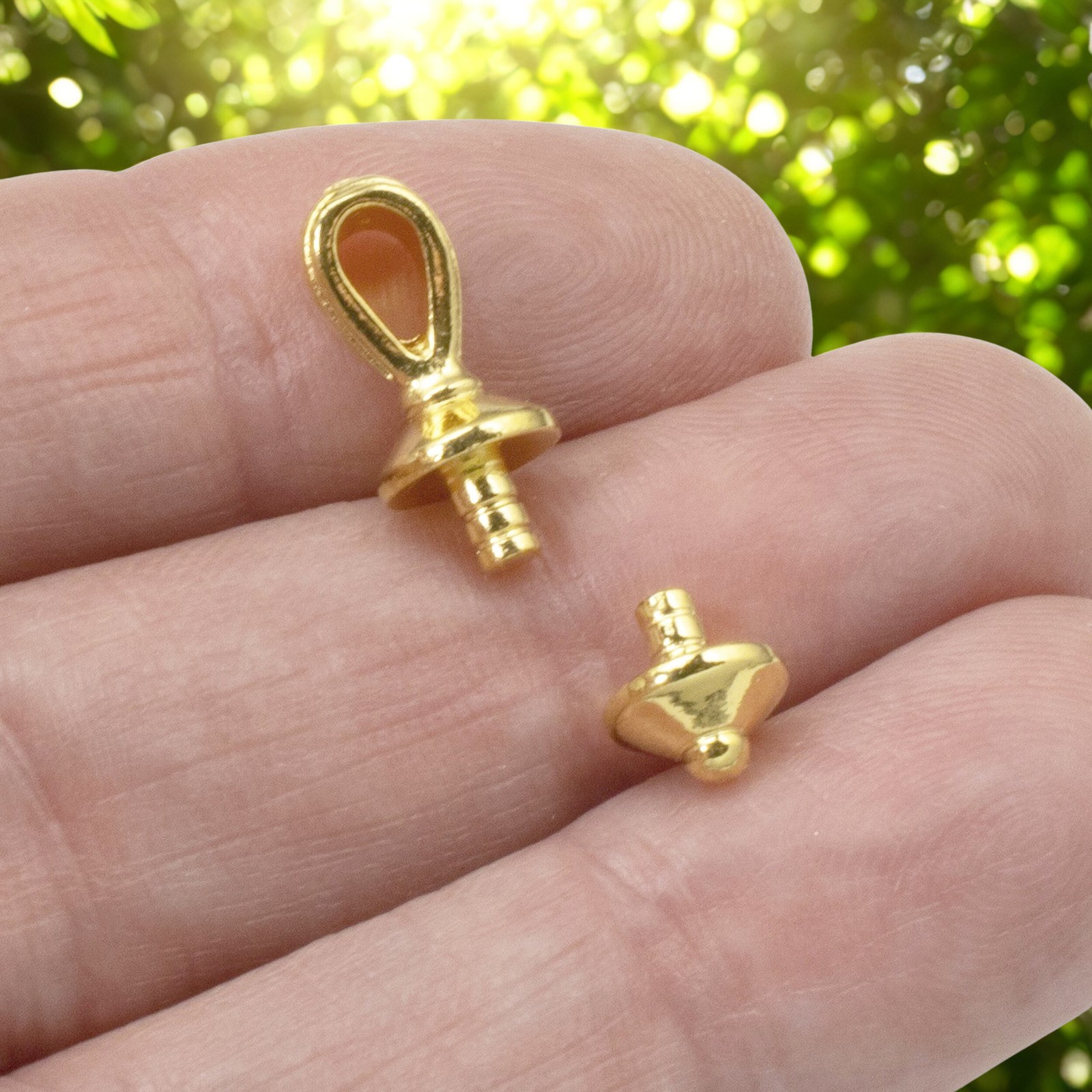 Gold Nouveau Glue-On Bail Cap Sets 2.5mm Peg, Pendant Maker Findings 4 Sets