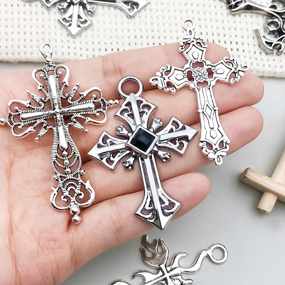 BULK 12Pcs Big Cross Charms DIY Jewelry Making Pendants Antique Silver