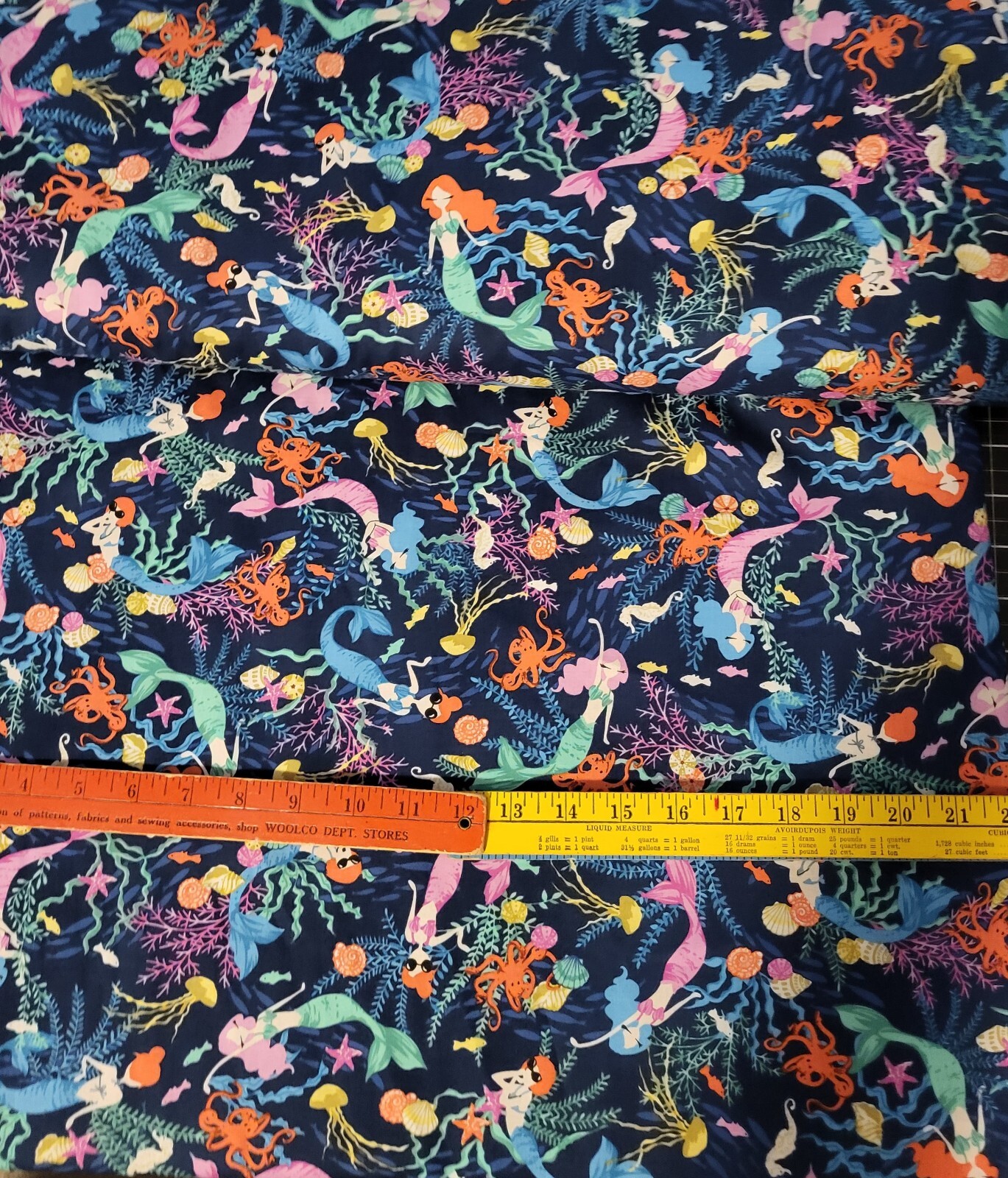 Mermaids sea life Studio E cotton quilting fabric bty navy bl bkgrd colorful FS