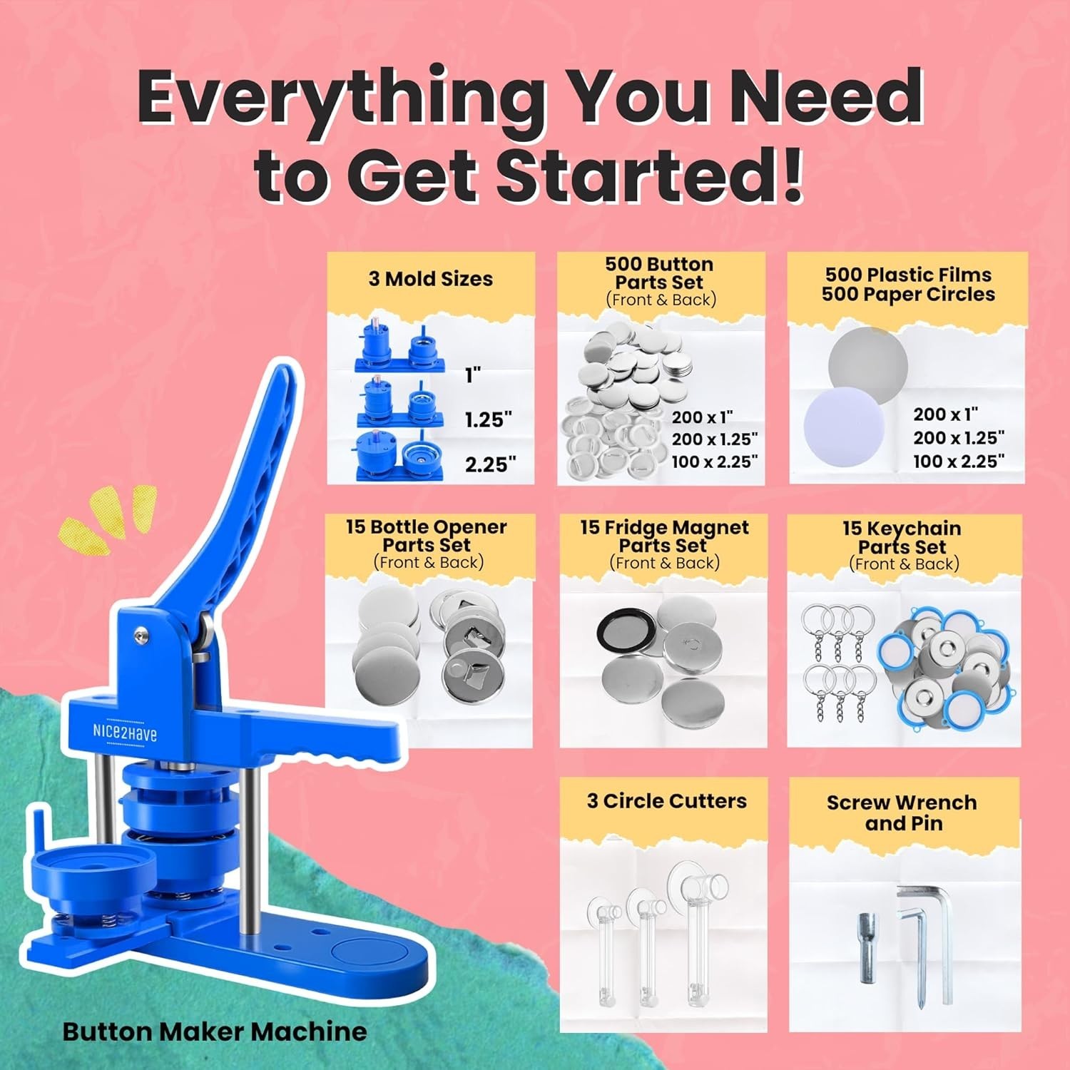 All-in-One Button Maker Machine with Magnets & Custom Designs – Fun for All Ages