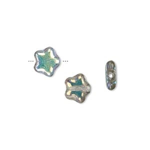 Bead, Czech Pressed Glass Aurora Borealis Smoke 8x8mm Star Beads 1 Strand(55)*