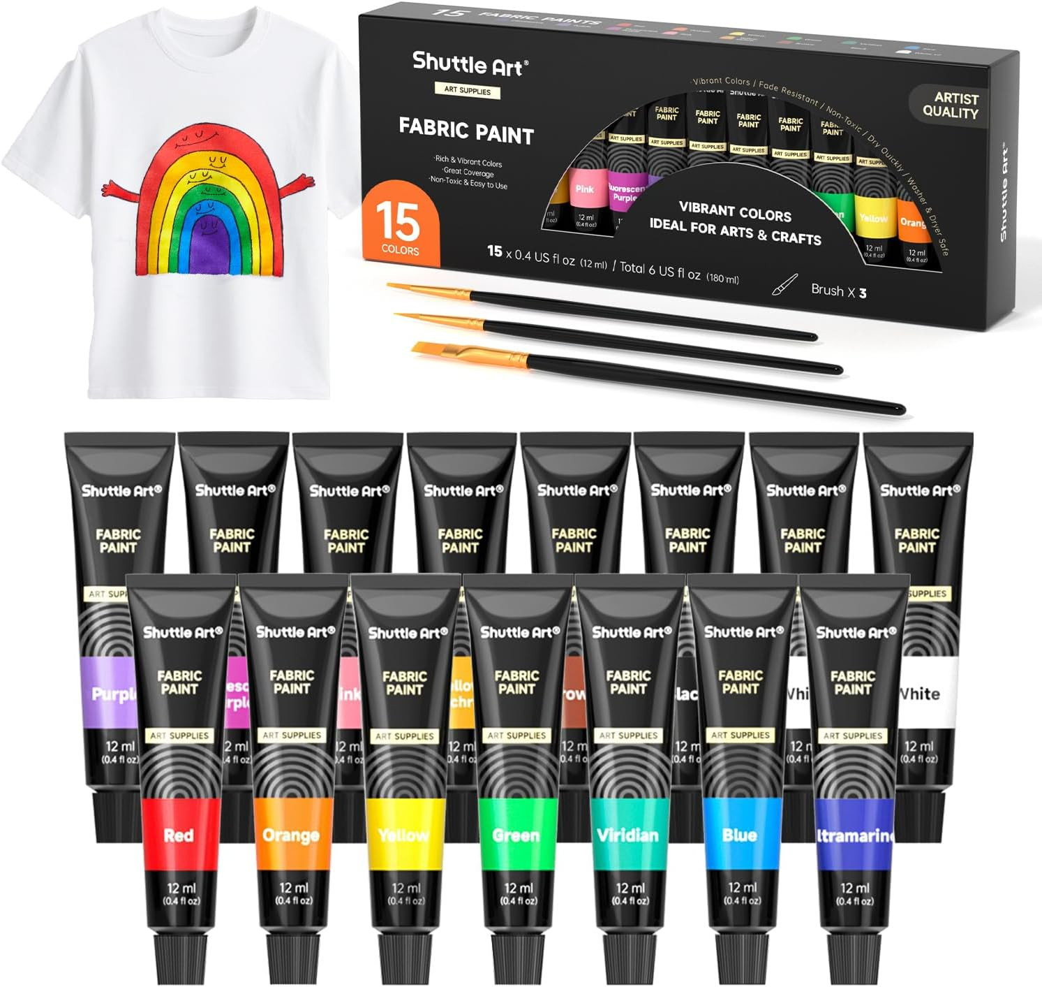 Fabric Paint Set 15 Colors Textile Paint Permanent Clothes T-Shirt Canvas Shoe