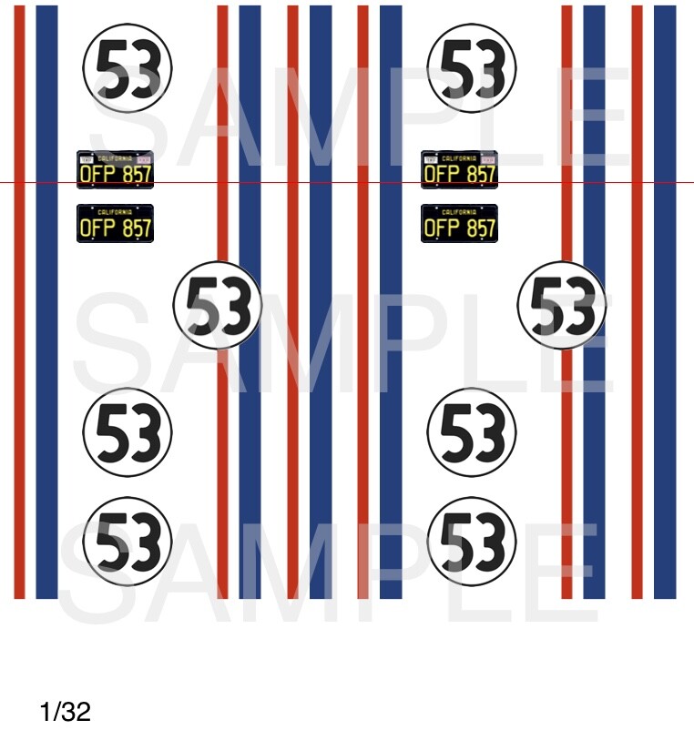 Love Bug water slide decals 1/18, 1/24, 1/32, 1/43 & 1/64 sc model car slot car
