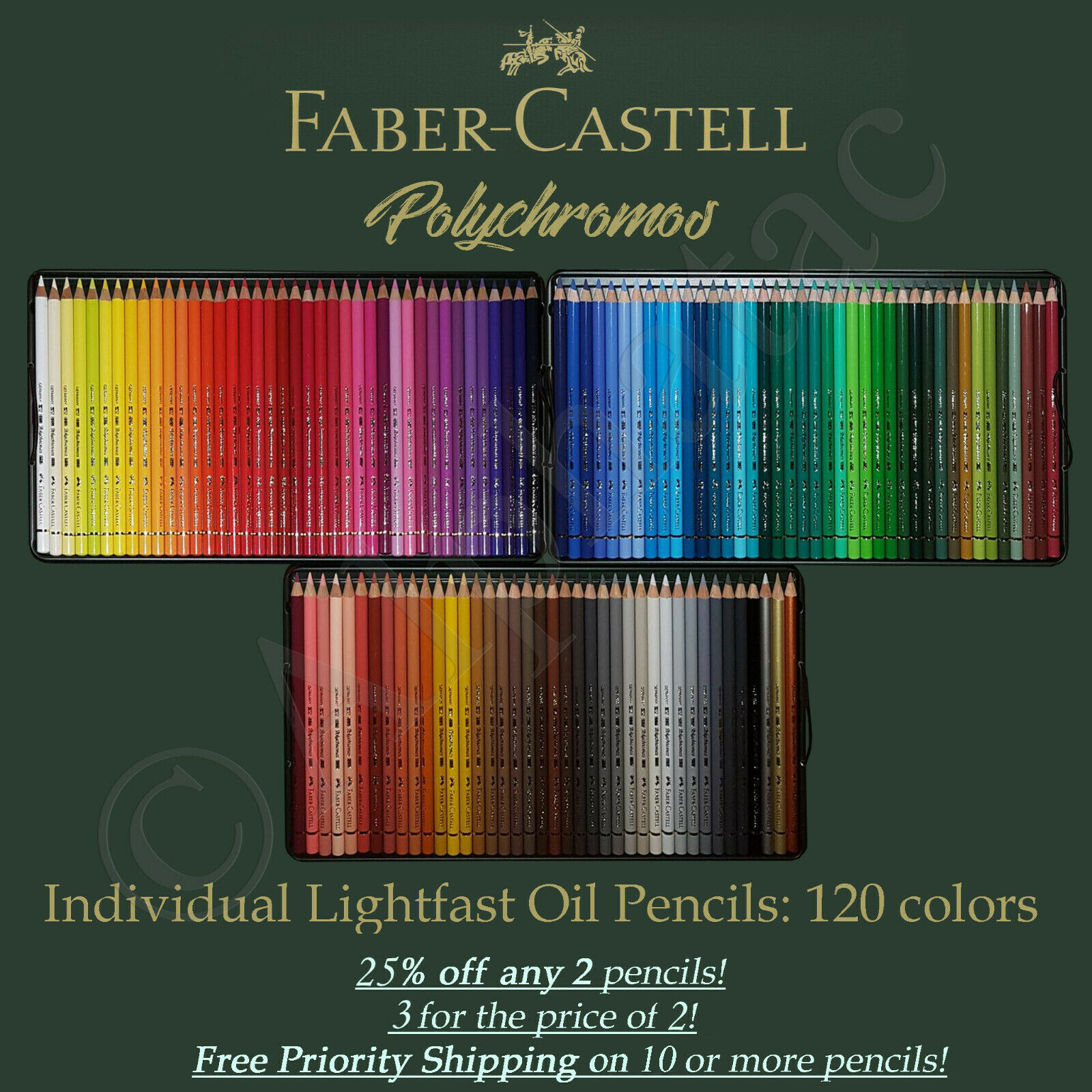 Faber Castell Polychromos Oil Pencils, Individual: 120 Colors. Qty Discounts 2+