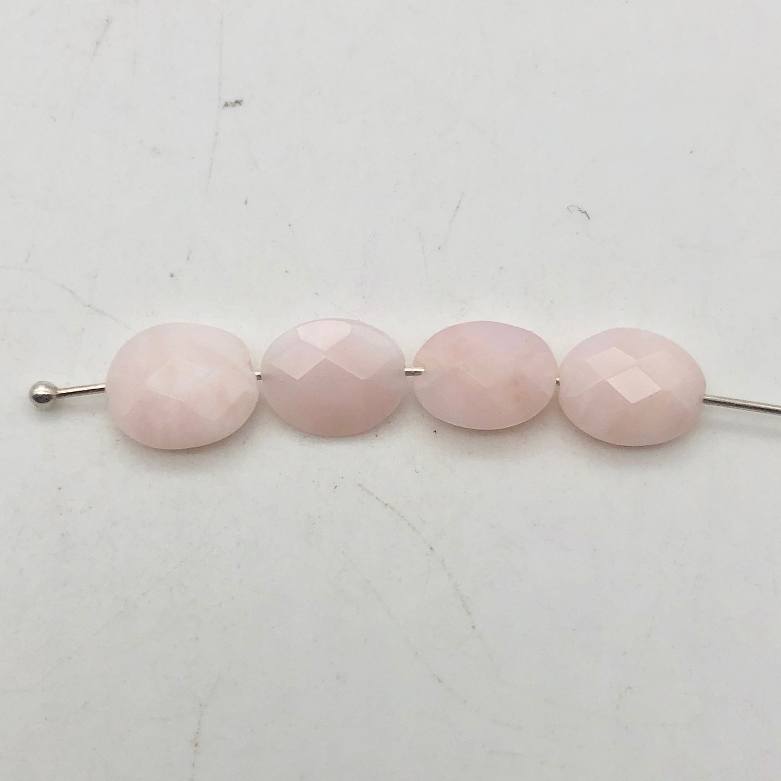 Pink Natural, Untreated Peruvian Opal Faceted Coin 10x7x3mm | 4 Beads |