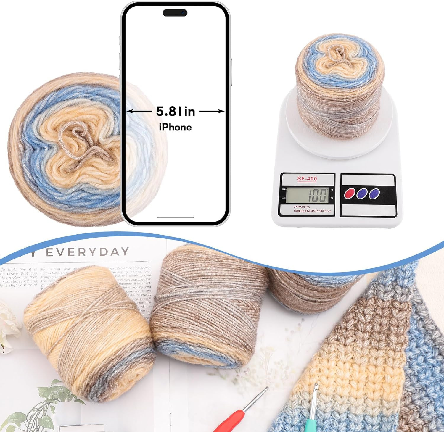 WSICSE Fairyland Yarn for Crocheting, 4 Skeins of 100g/3.52oz Gradient Soft Cott