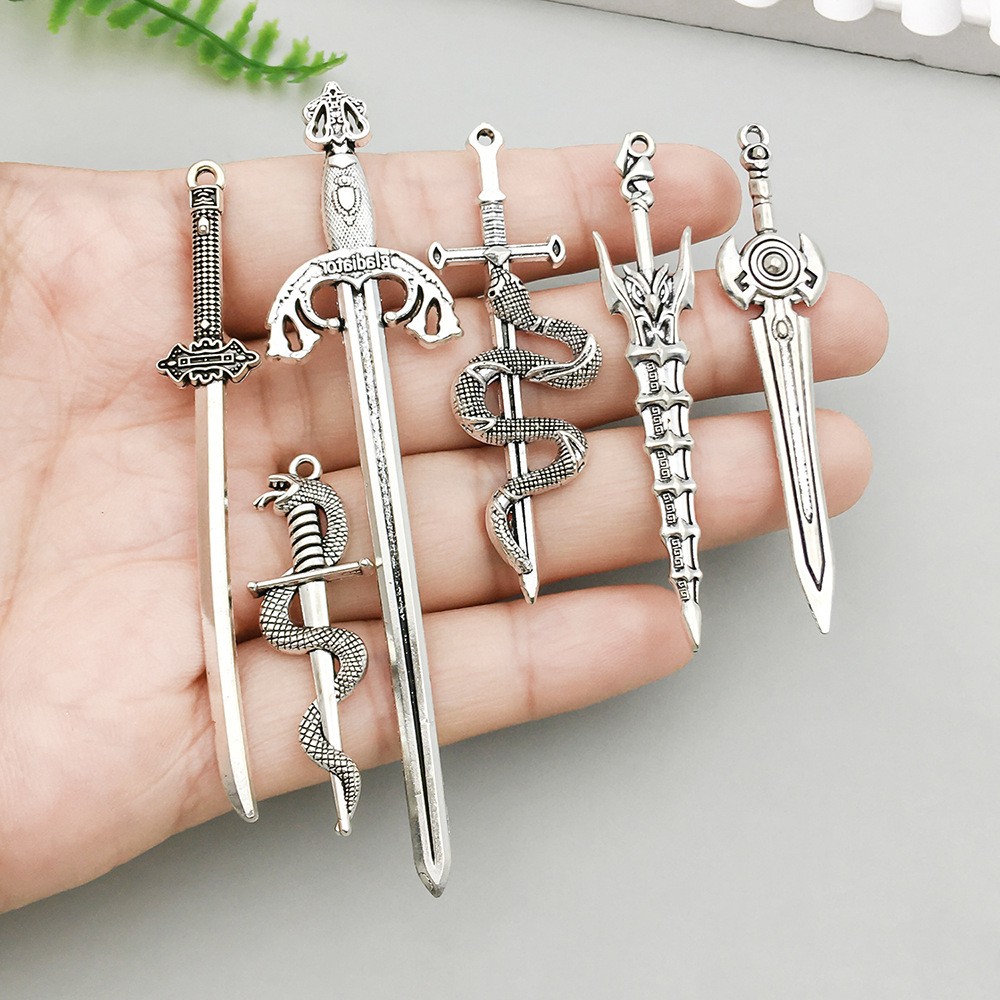 BULK 20Pcs Swords And Blades Charms DIY Jewelry Making Pendants Antique Silver