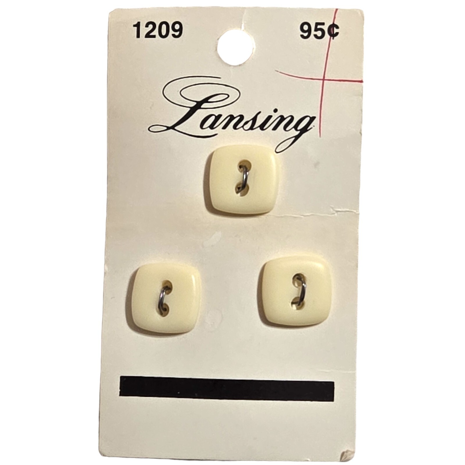 Lansing Vintage Buttons 3 Flat Cream Ivory Square 1/2″ 12mm Size 20 2 Hole 1209