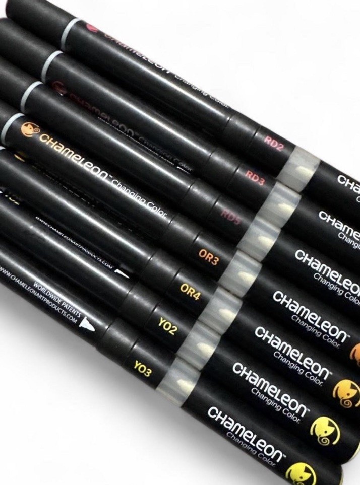 Chameleon Professional Alcohol Ink Markers, Set Of 7, Warm Colors,, Dual Tip