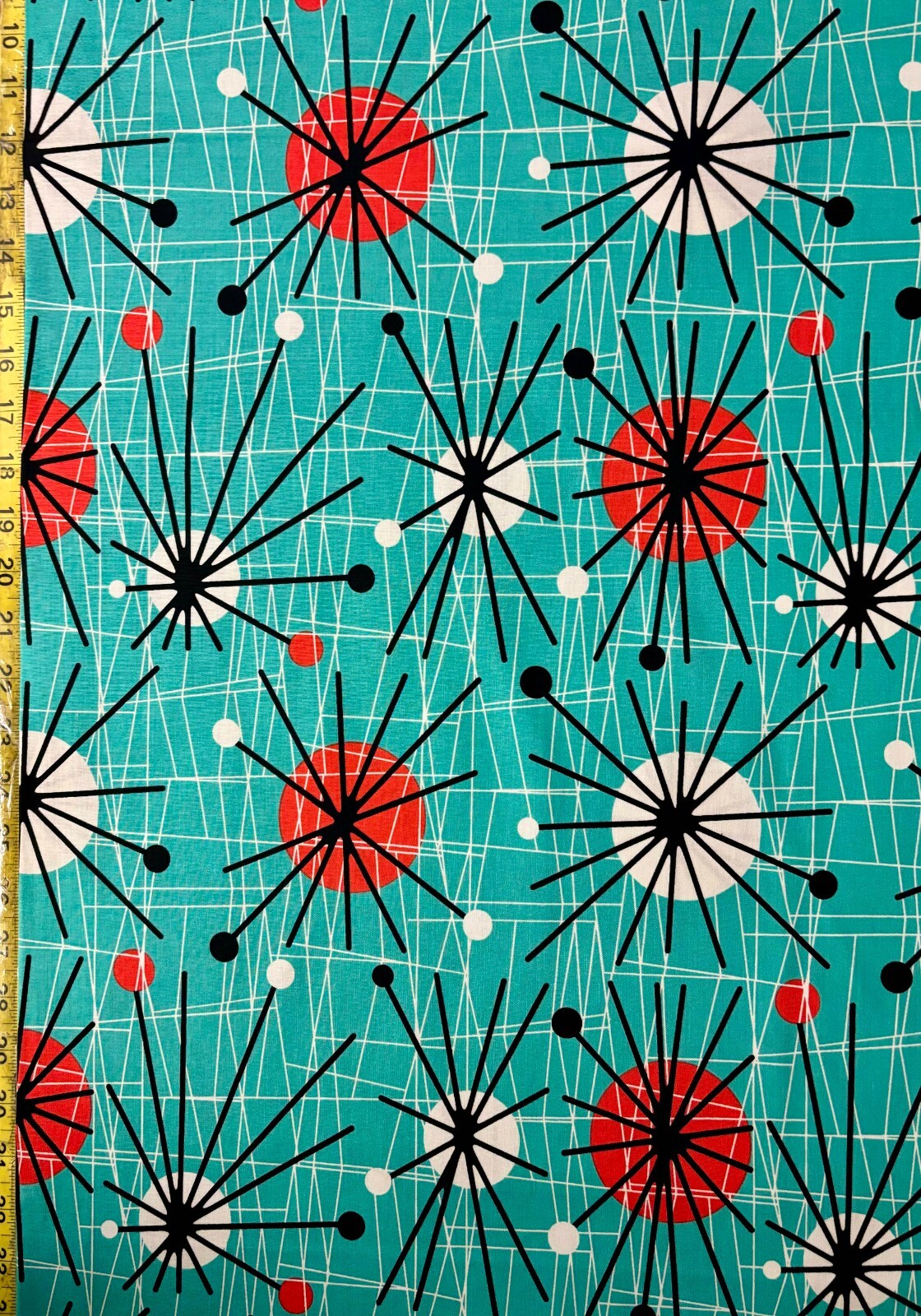 Atomic Turquoise Michael Miller Fabric mid century modern teal green sputnik