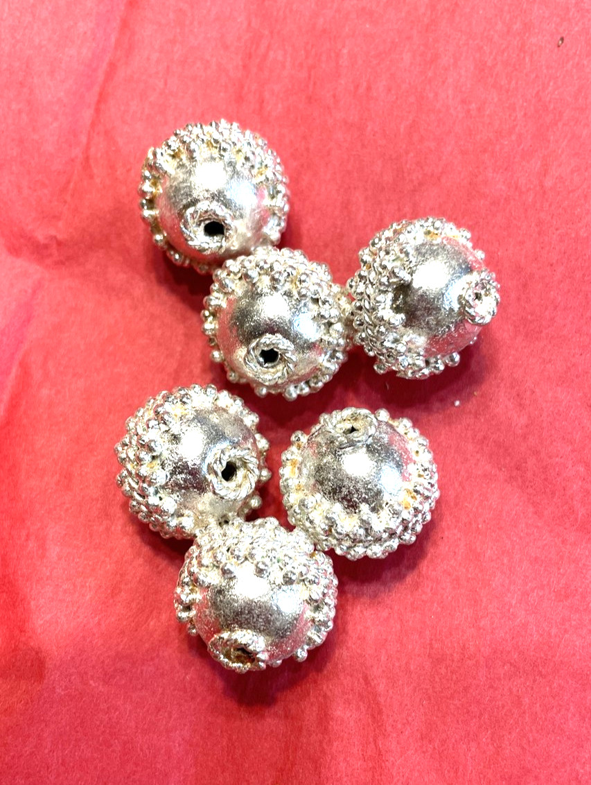 Bali Beads Silver Tone 6pcs Ornate Filigree Ethnic Tribal 19MM Vintage Bead lot