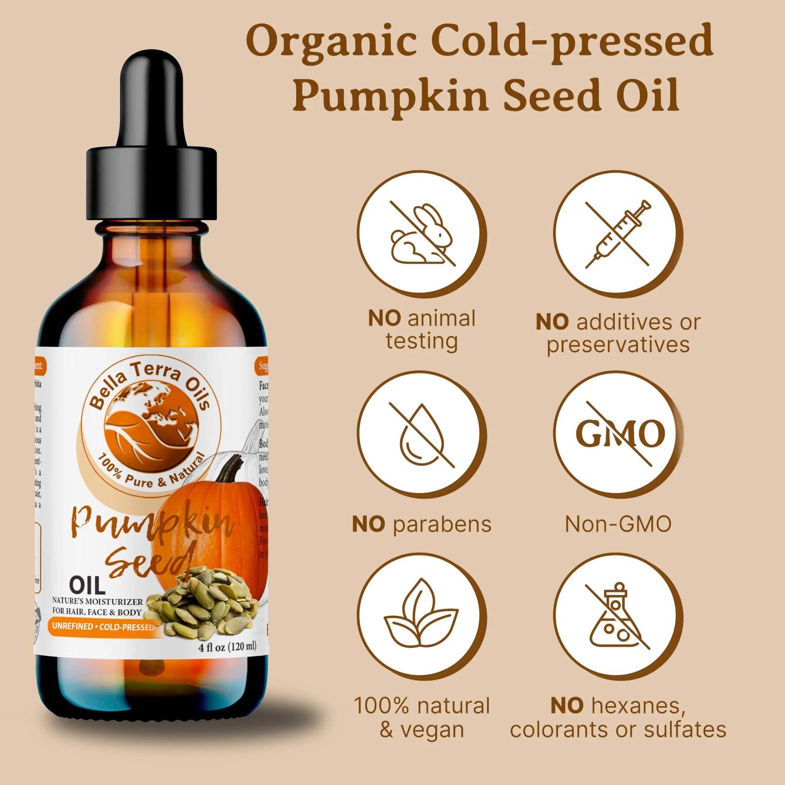 Organic Cold-Pressed Pumpkin Seed Oil 100% Pure Skin Hair Nails Face, High Zinc